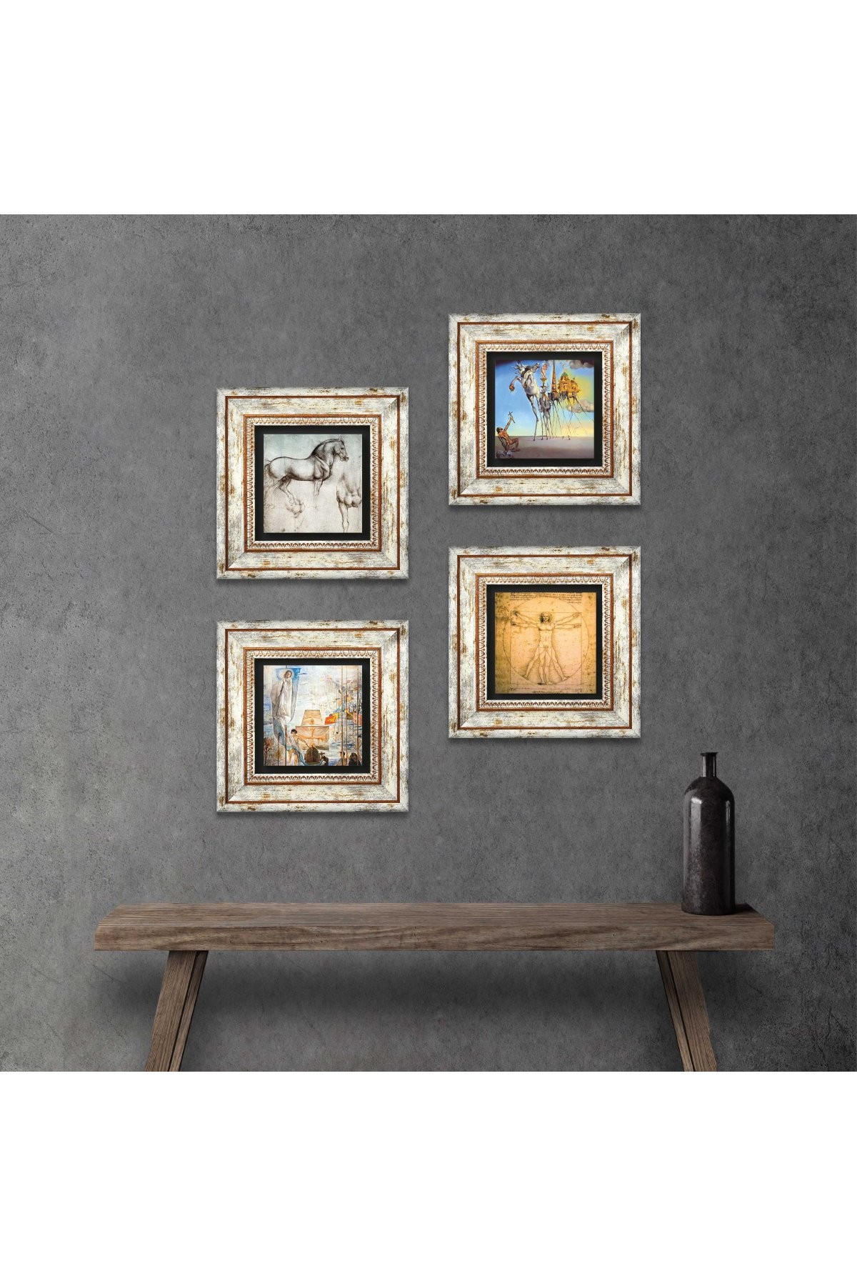 Salvador Dalí, Leonardo da Vinci Stone Wall Painting Framed Wall Decor 4 Piece Painting Set Wall Art