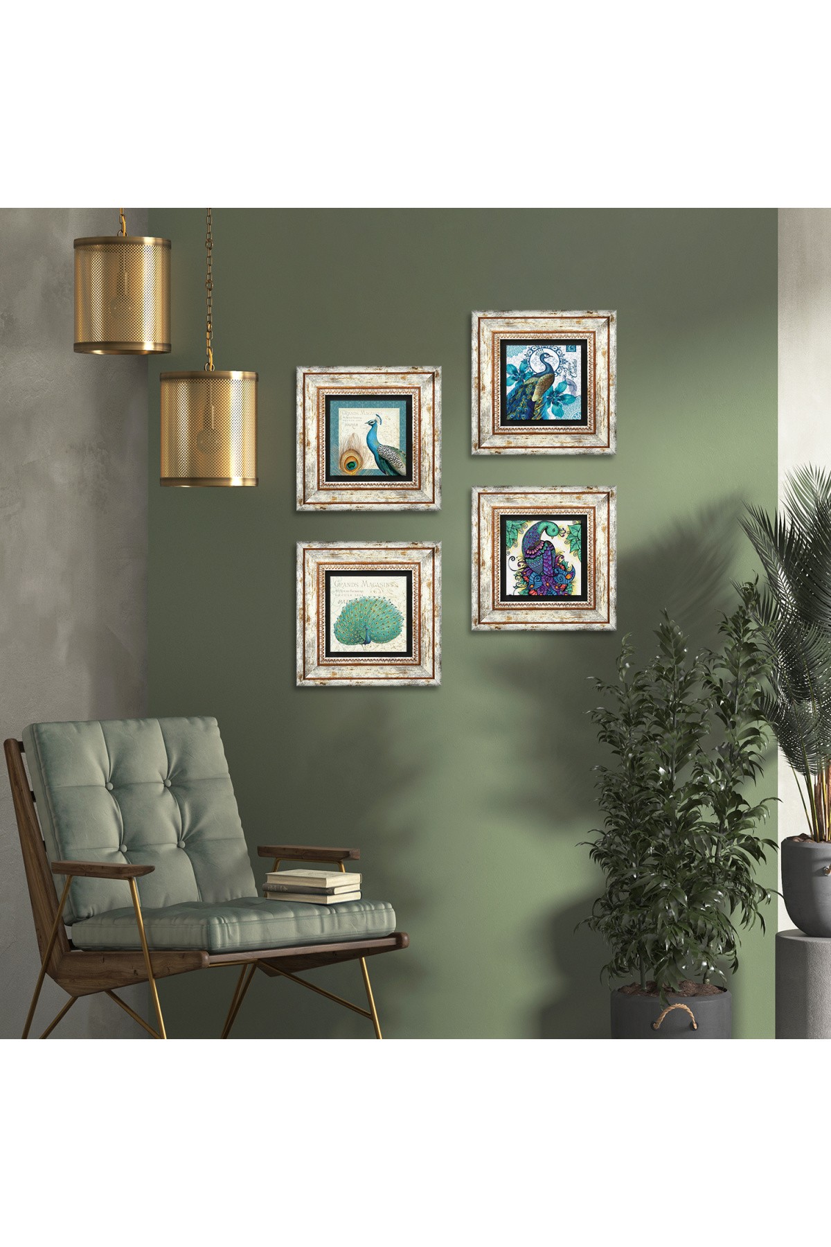 Peacock Stone Wall Painting Framed Wall Decor 4 Piece Painting Set Wall Art