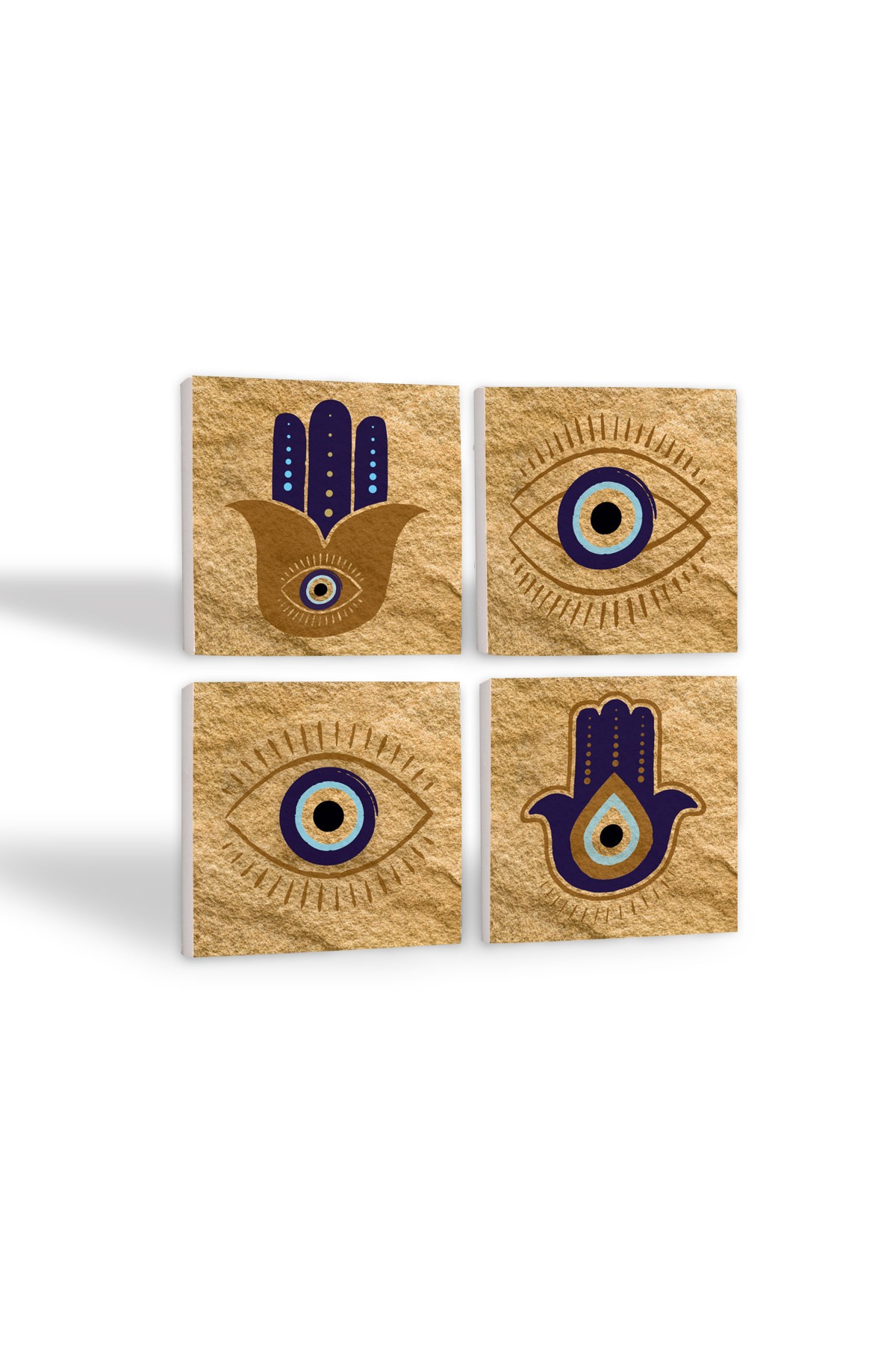 Mother of Fatma Hand (Hamsa), Evil Eye Stone Coaster Desktop Protective Coaster 4 Piece Set 10x10cm Stone Coasters