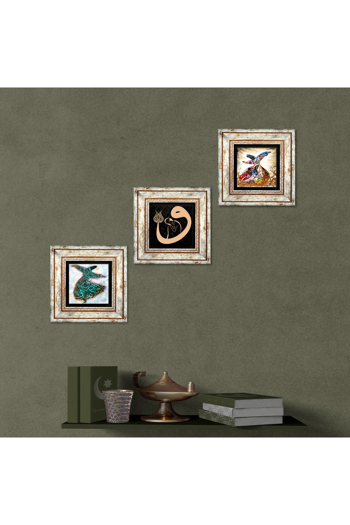 Vav, Whirling Dervish Stone Wall Painting Framed Wall Decor 3 Piece Painting Set Wall Art