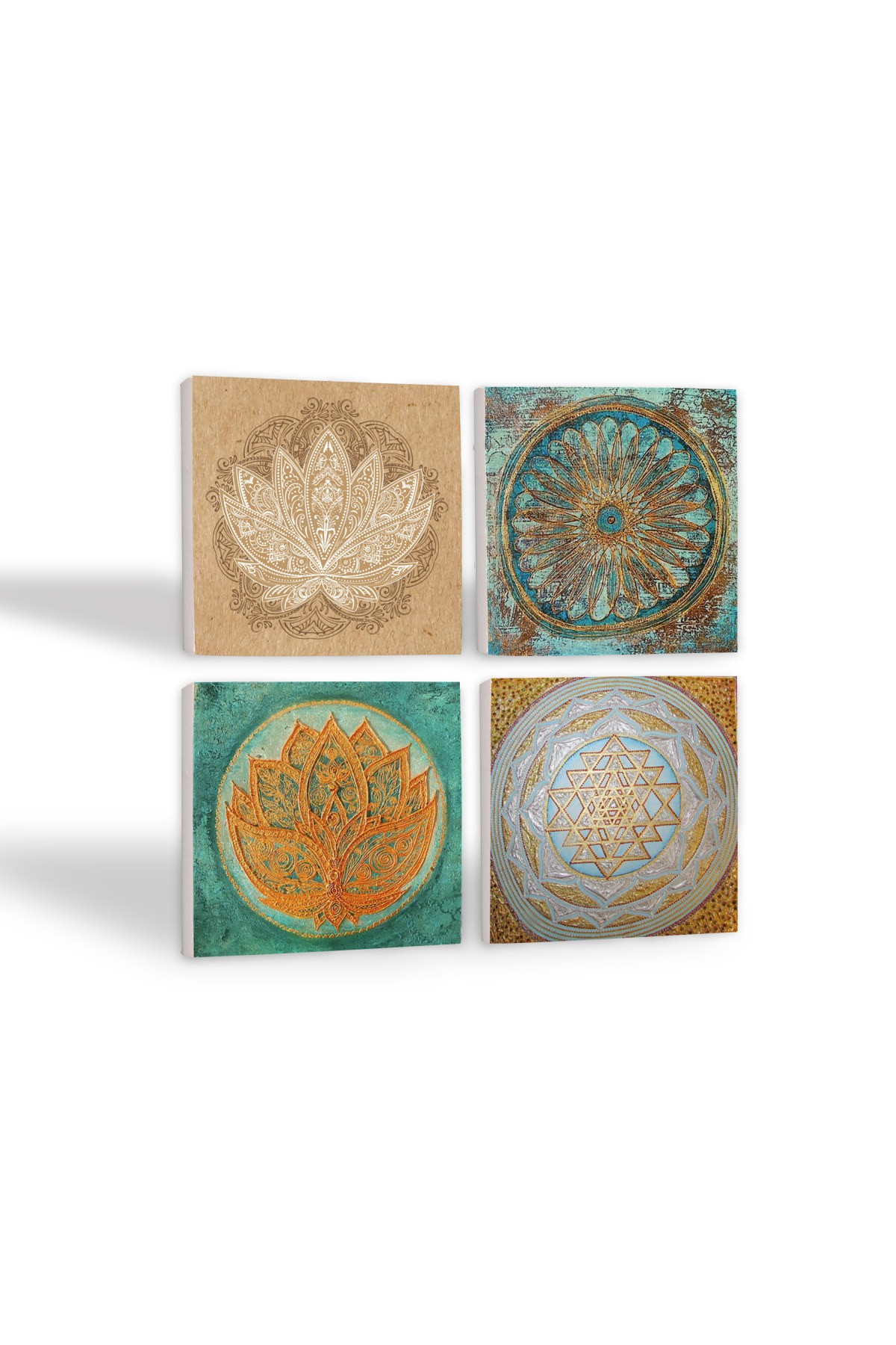 Flower of Life, Lotus Flower, Sri Yantra Stone Coasters Desktop Protective Coasters 4 Piece Set 10x10cm Stone Coasters