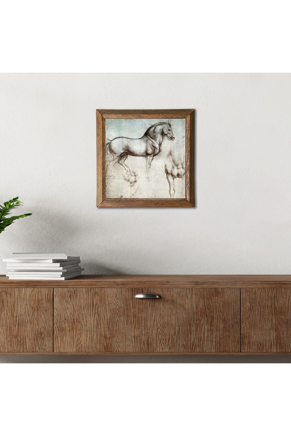 Leonardo da Vinci Horse Statue Stone Wall Painting Wood Framed Wall Decor Wall Art 25x25cm