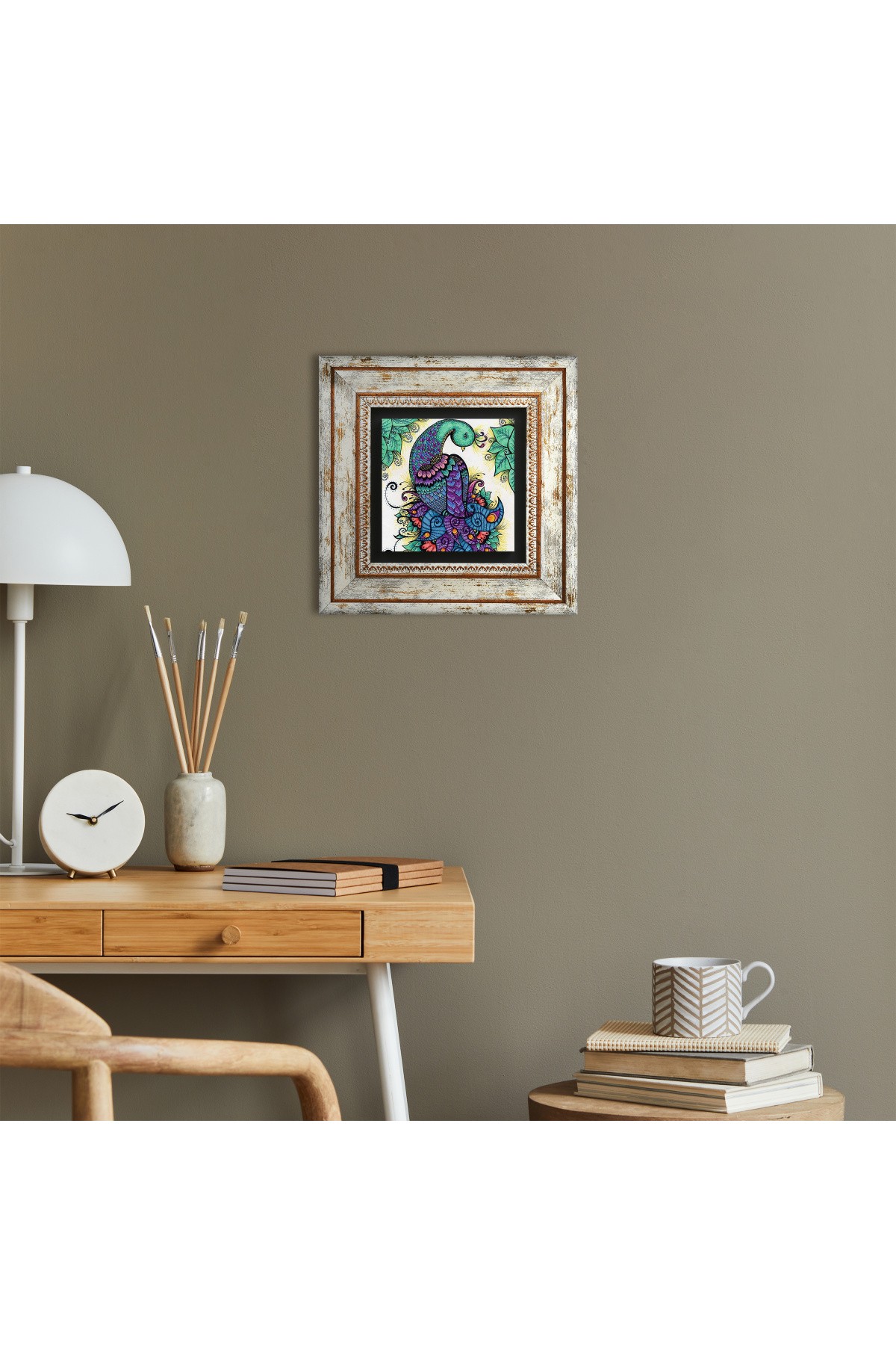 Peacock Stone Wall Painting Framed Wall Decor Wall Art