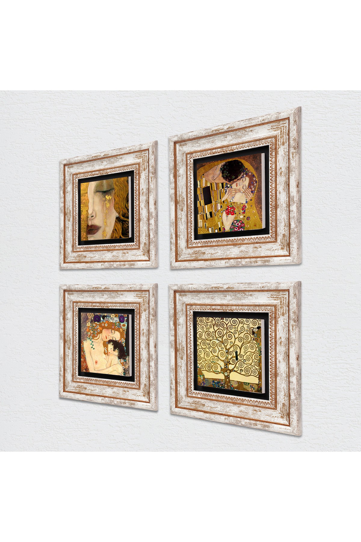 Gustav Klimt Golden Tears, Mother Child, Kiss, Tree of Life Stone Wall Painting Framed Wall Decor 4 Piece Painting Set Wall Art