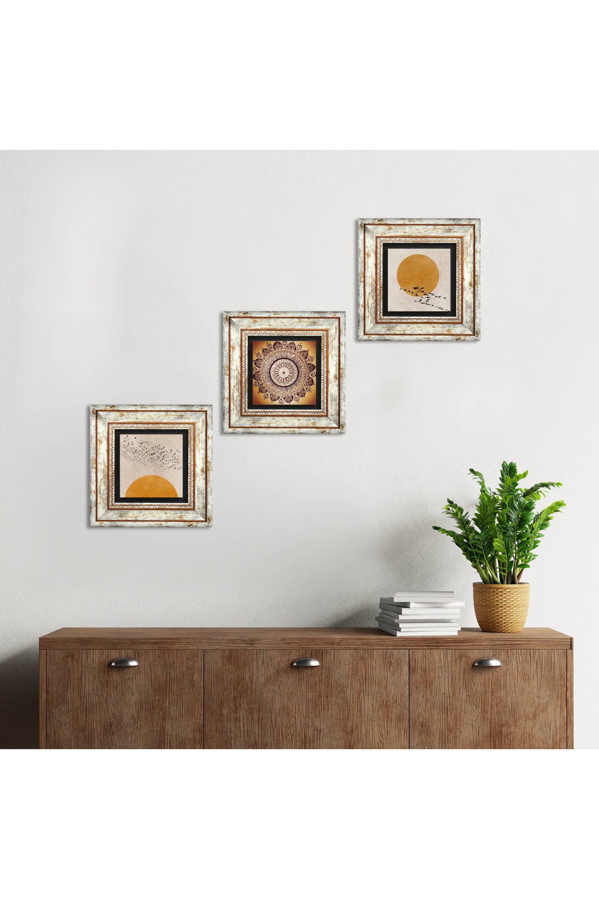 Minimalist, Mandala Stone Wall Painting Framed Wall Decor 3 Piece Painting Set Wall Art