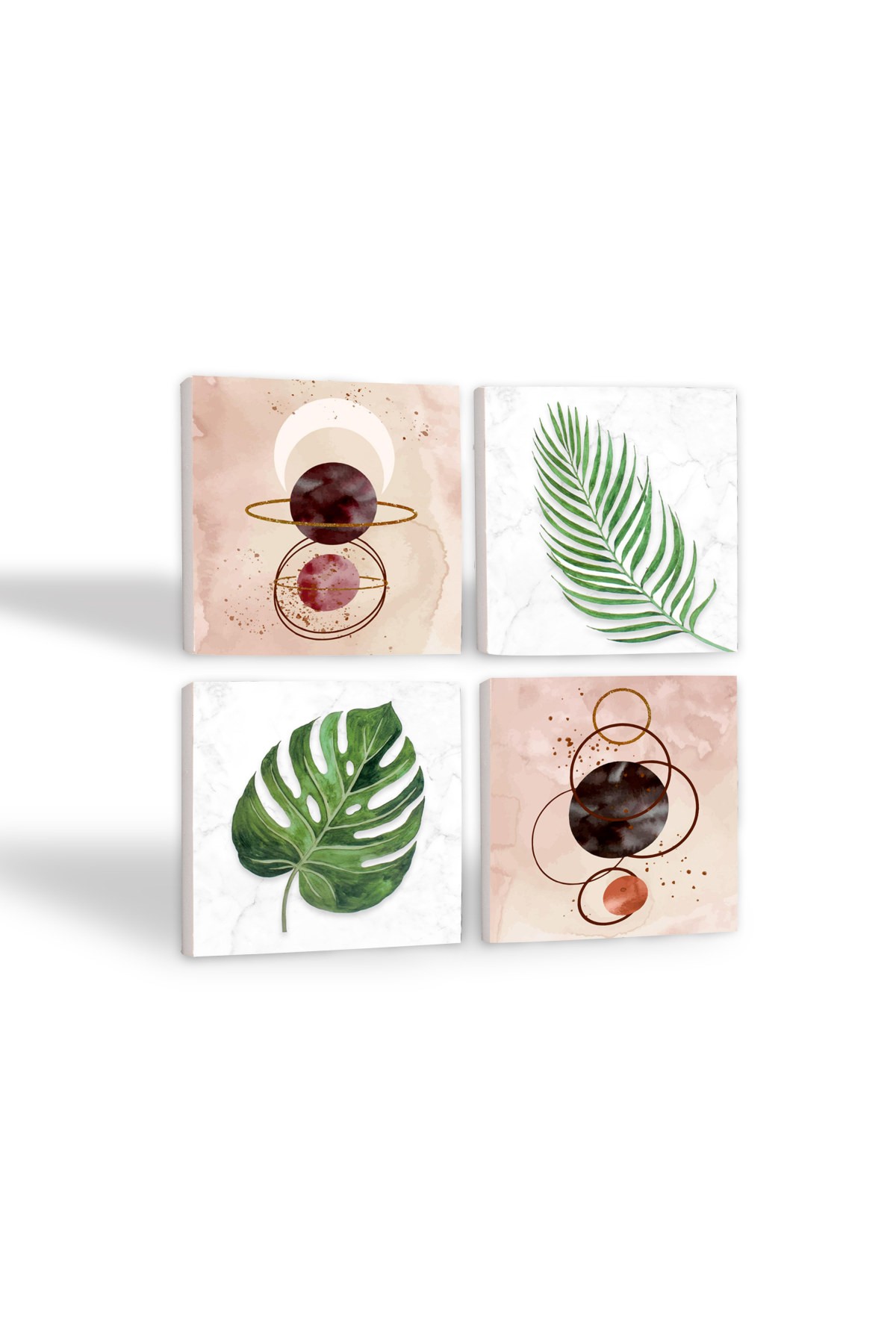 Minimalist Abstract, Leaf Stone Coasters Desktop Protective Coasters 4 Piece Set 10x10cm Stone Coasters