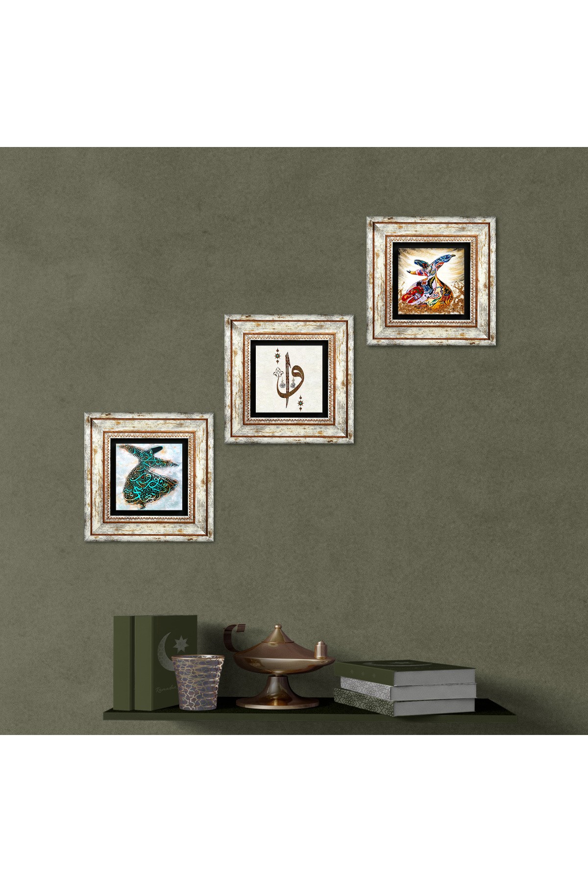 Elif Vav, Whirling Dervish Stone Wall Painting Framed Wall Decor 3 Piece Painting Set Wall Art