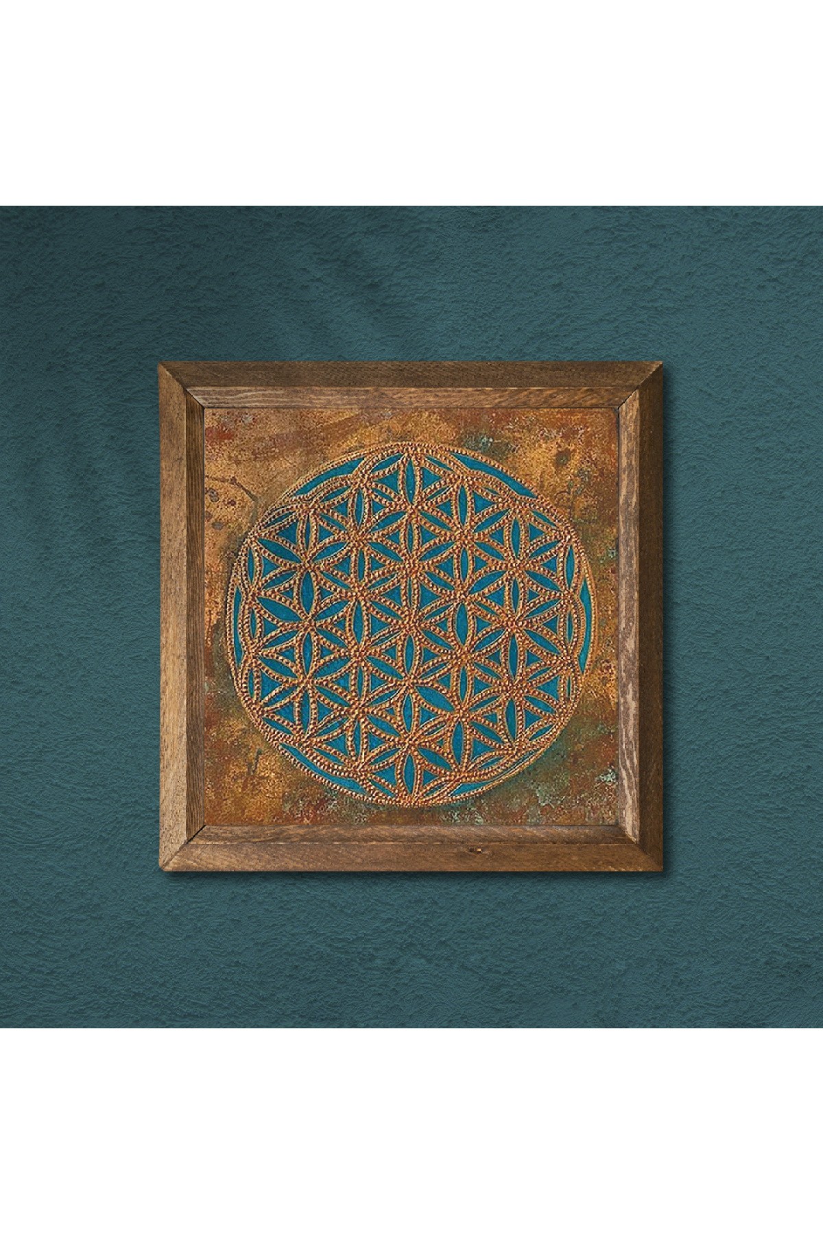 Flower of Life Stone Wall Painting Wooden Framed Wall Decoration Wall Art 25x25cm