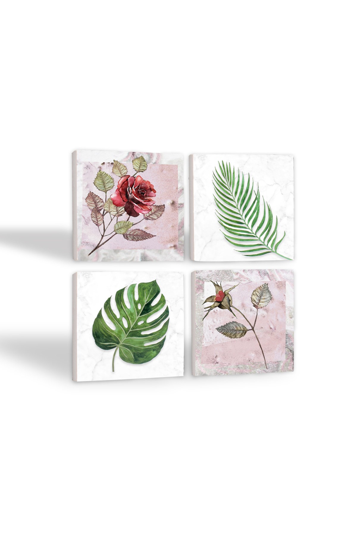 Rose Flower, Leaf Stone Coasters Desktop Protective Coasters 4 Piece Set 10x10cm Stone Coasters