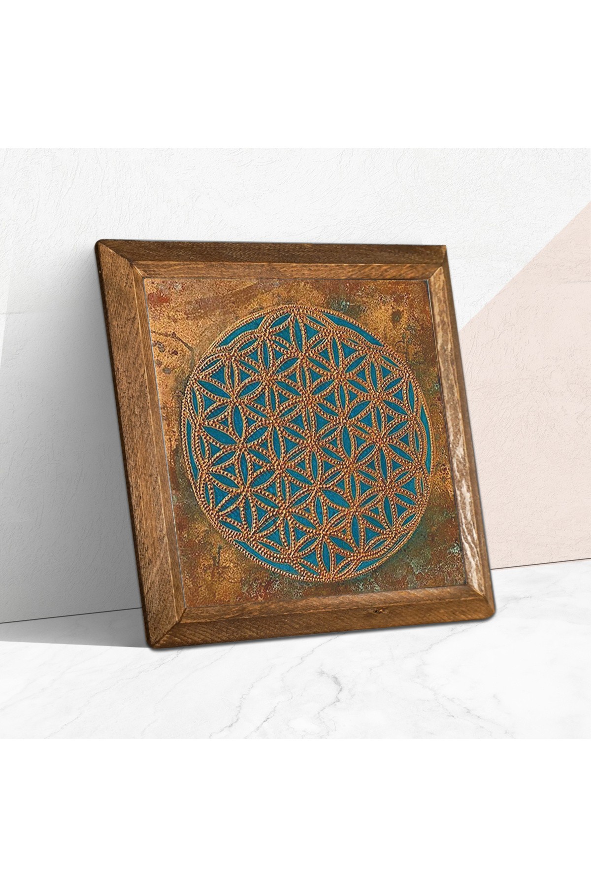 Flower of Life Stone Wall Painting Wooden Framed Wall Decoration Wall Art 25x25cm