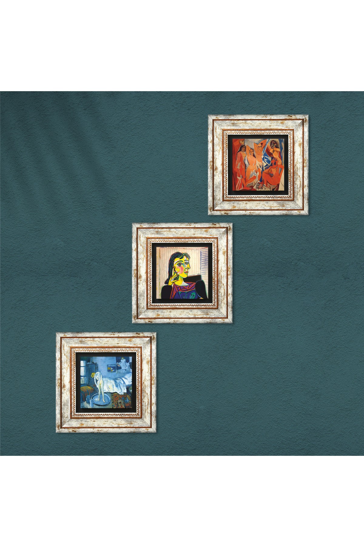 Picasso Portrait of Dora Maar, Girls from Avignon, Blue Room Stone Wall Painting Framed Wall Decor 3 Piece Painting Set Wall Art