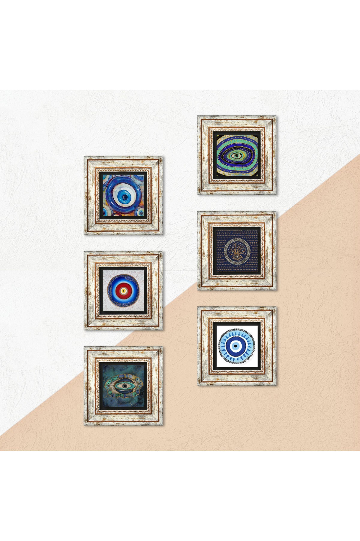 Evil Eye Stone Wall Painting Framed Wall Decor 6 Piece Painting Set Wall Art