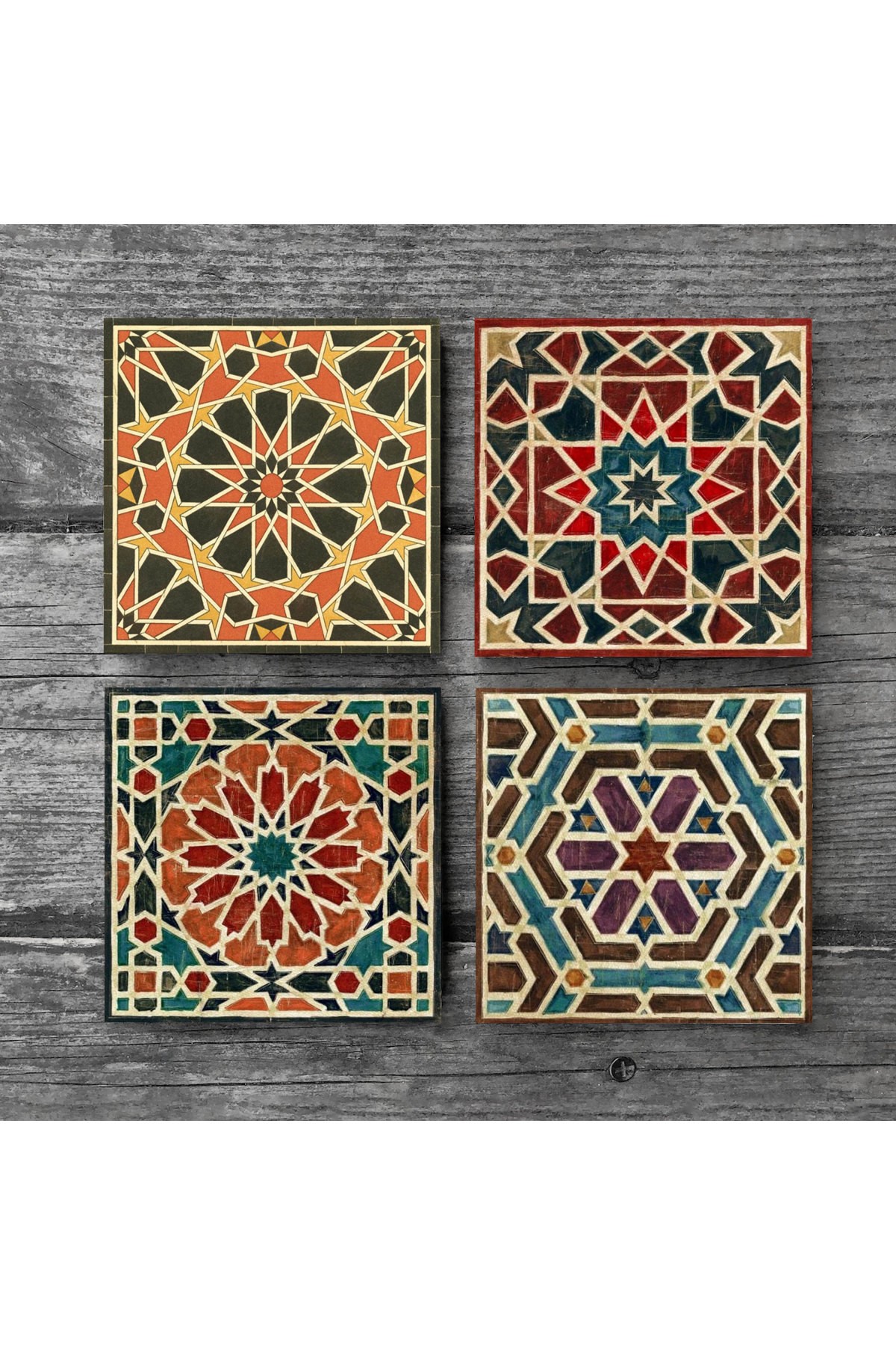 Ethnic Pattern Stone Coasters Desktop Protective Coasters 4 Piece Set 10x10cm Stone Coasters