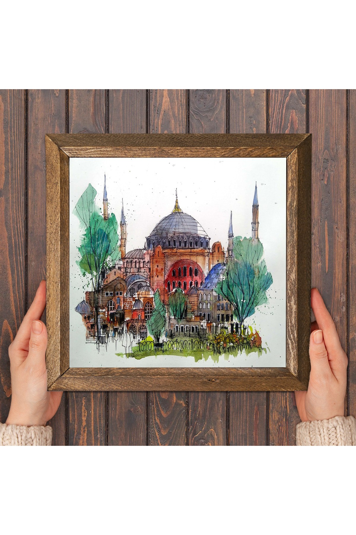 Istanbul Hagia Sophia Stone Wall Painting Wooden Framed Wall Decor Wall Art 25x25cm