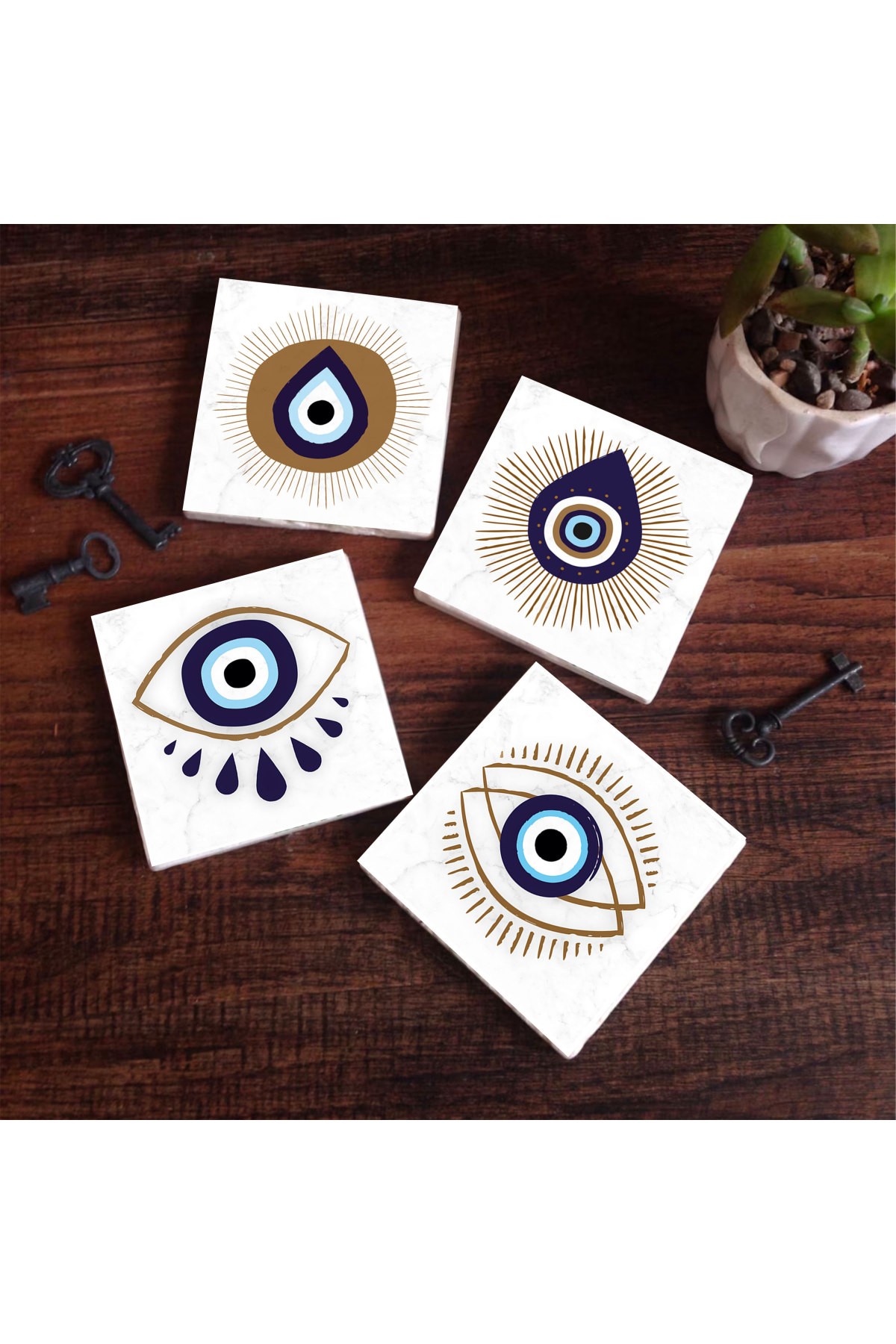 Evil Eye Stone Coaster Desktop Protective Coaster 4 Piece Set 10x10cm Stone Coasters