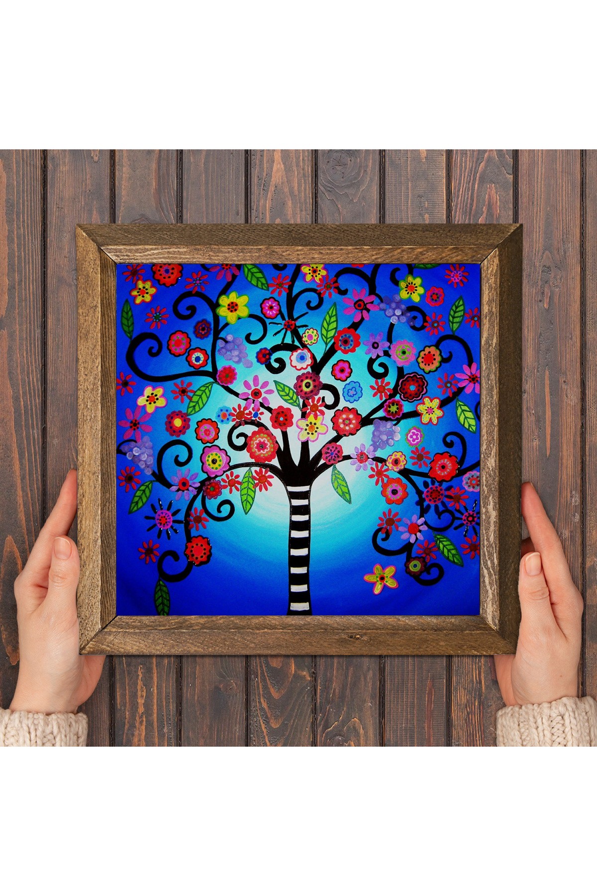 Tree of Life Stone Wall Painting Wooden Framed Wall Decor Wall Art 25x25cm