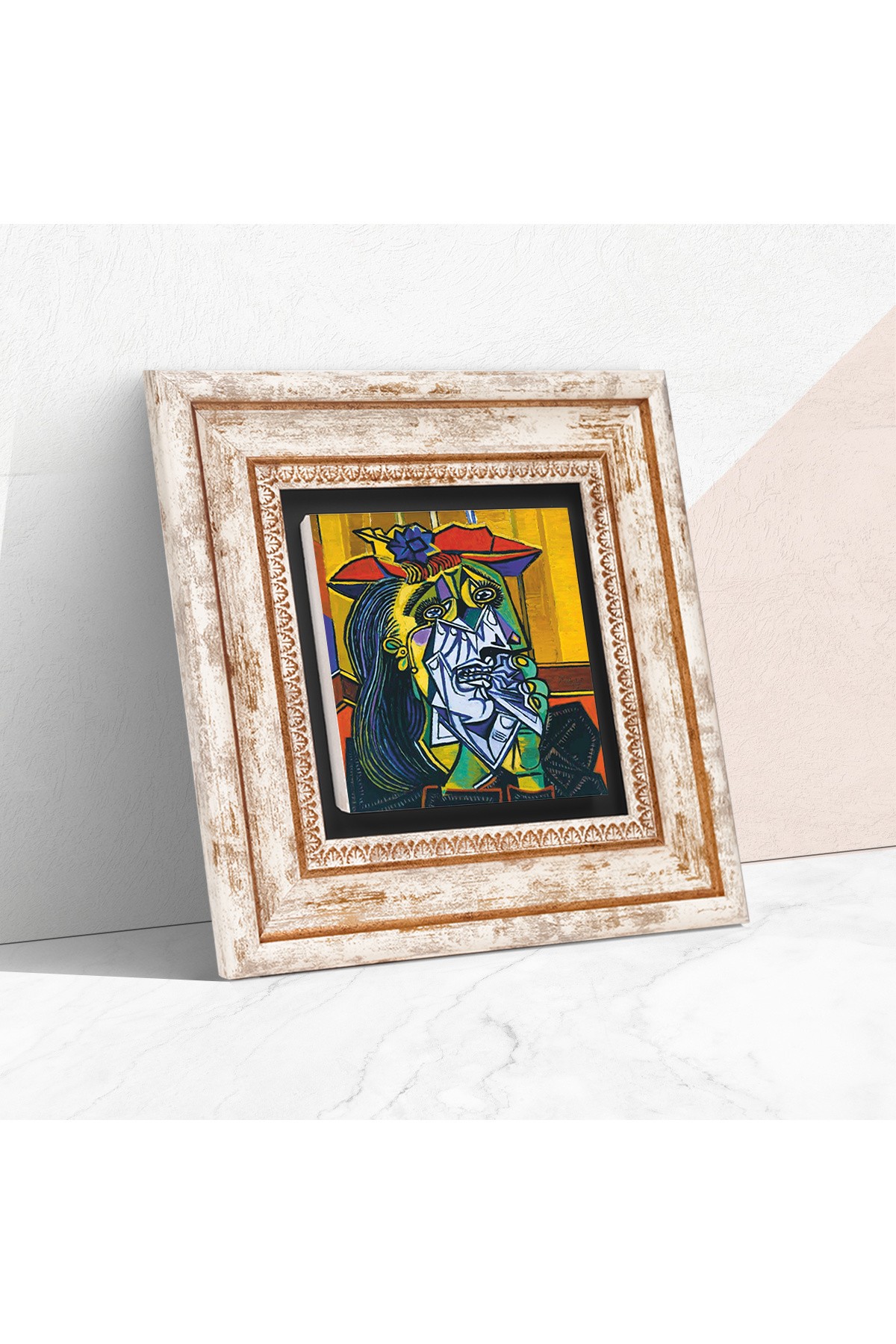 Picasso Ağlayan Kadın Taş Duvar Tablosu Çerçeveli Duvar Dekoru Wall Art