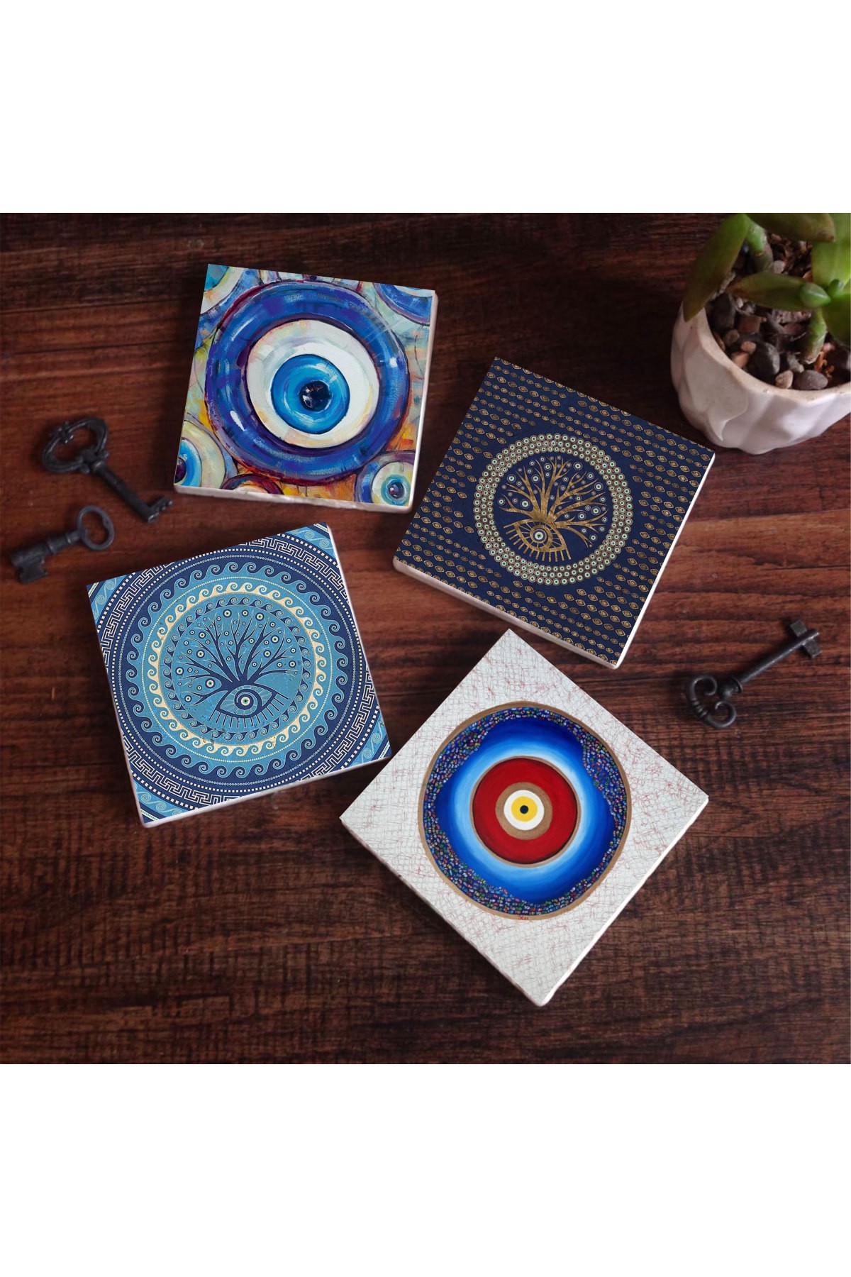 Evil Eye Stone Coaster Desktop Protective Coaster 4 Piece Set 10x10cm Stone Coasters