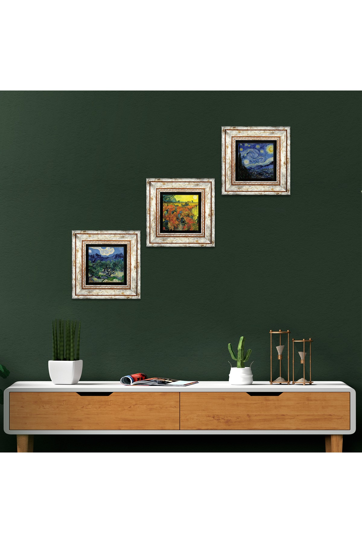 Van Gogh Olive Trees, Red Vineyard, Starry Night Stone Wall Painting Framed Wall Decor 3 Piece Painting Set Wall Art