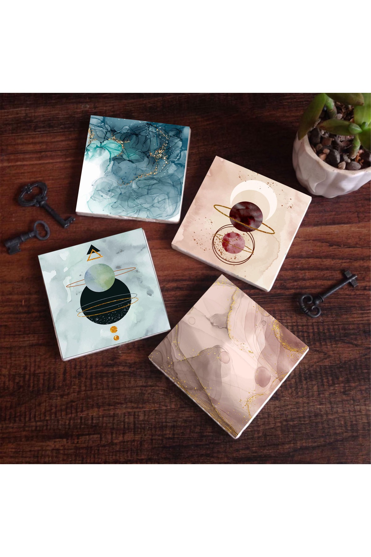 Minimalist, Abstract Art Stone Coasters Desktop Protective Coasters 4 Piece Set 10x10cm Stone Coasters