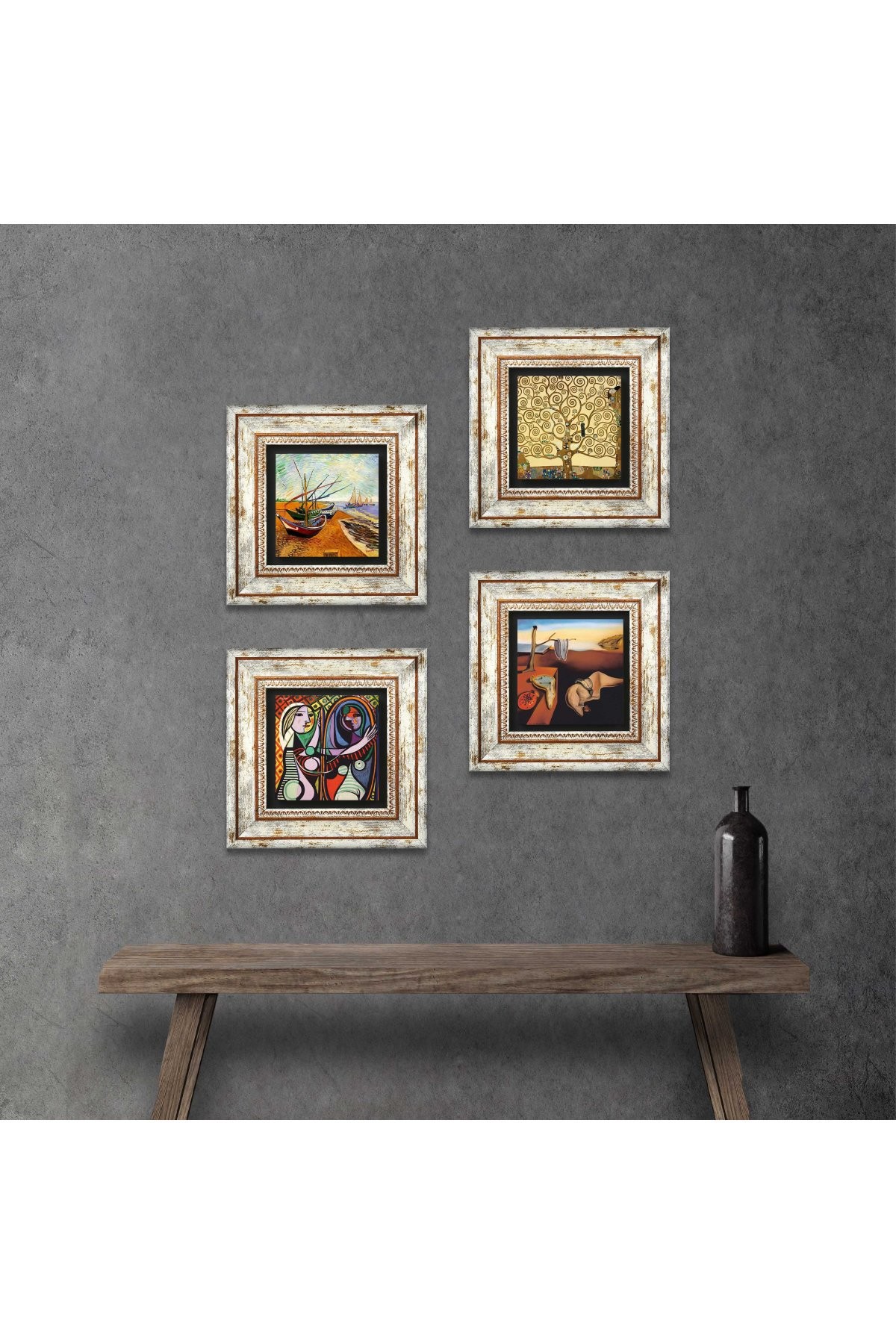 Salvador Dalí, Picasso, Van Gogh, Gustav Klimt Stone Wall Painting Framed Wall Decor 4 Piece Painting Set Wall Art