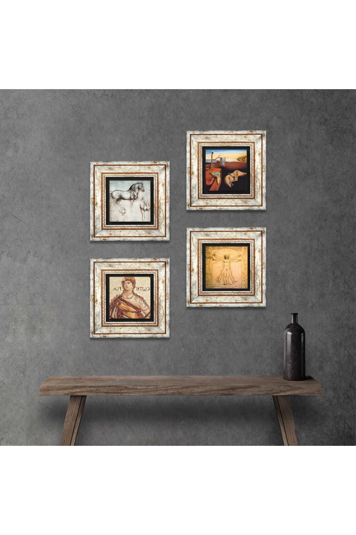 Salvador Dalí, Soteria Mosaic, Leonardo da Vinci Stone Wall Painting Framed Wall Decor 4 Piece Painting Set Wall Art