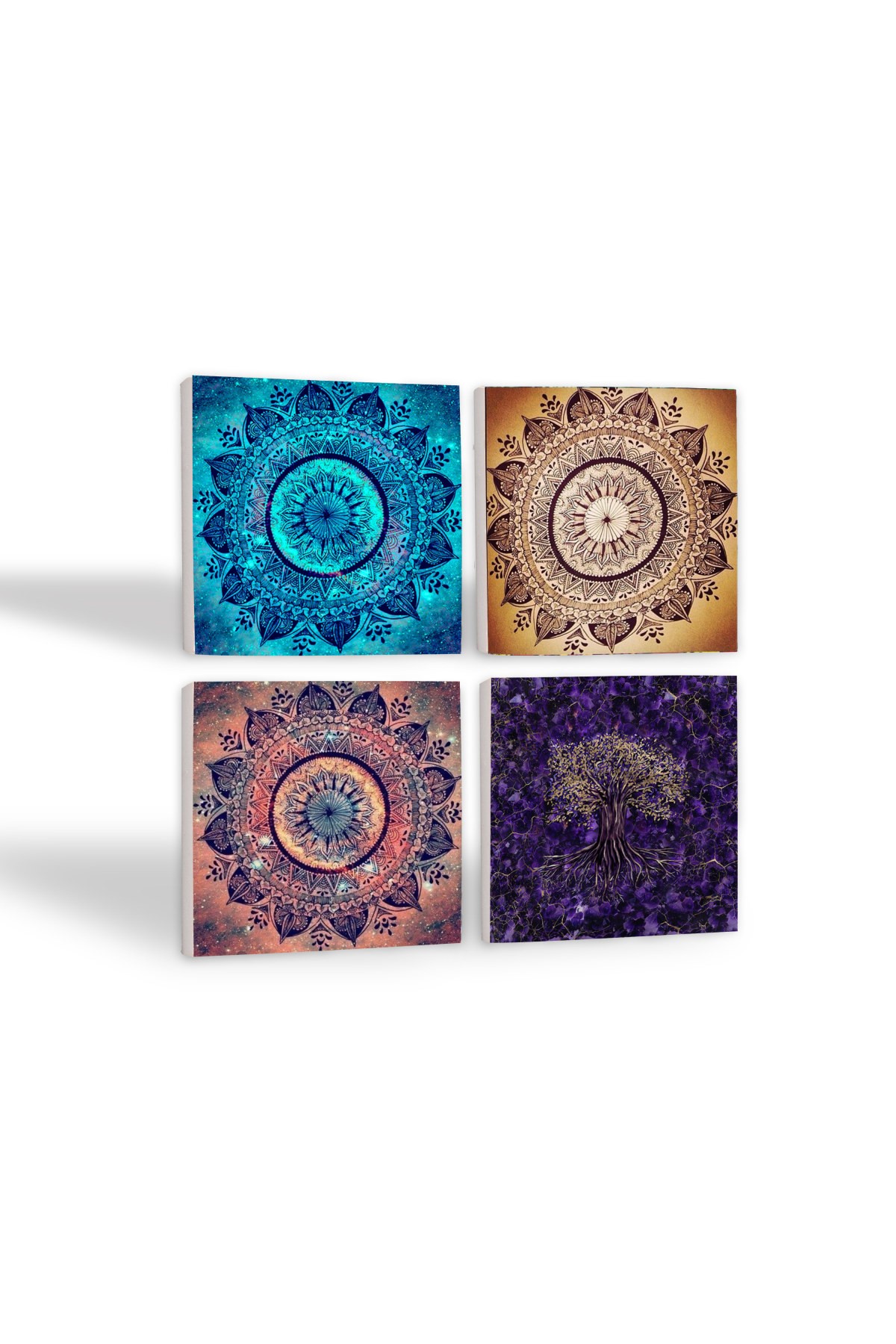 Mandala, Tree of Life Stone Coasters Desktop Protective Coasters 4 Piece Set 10x10cm Stone Coasters