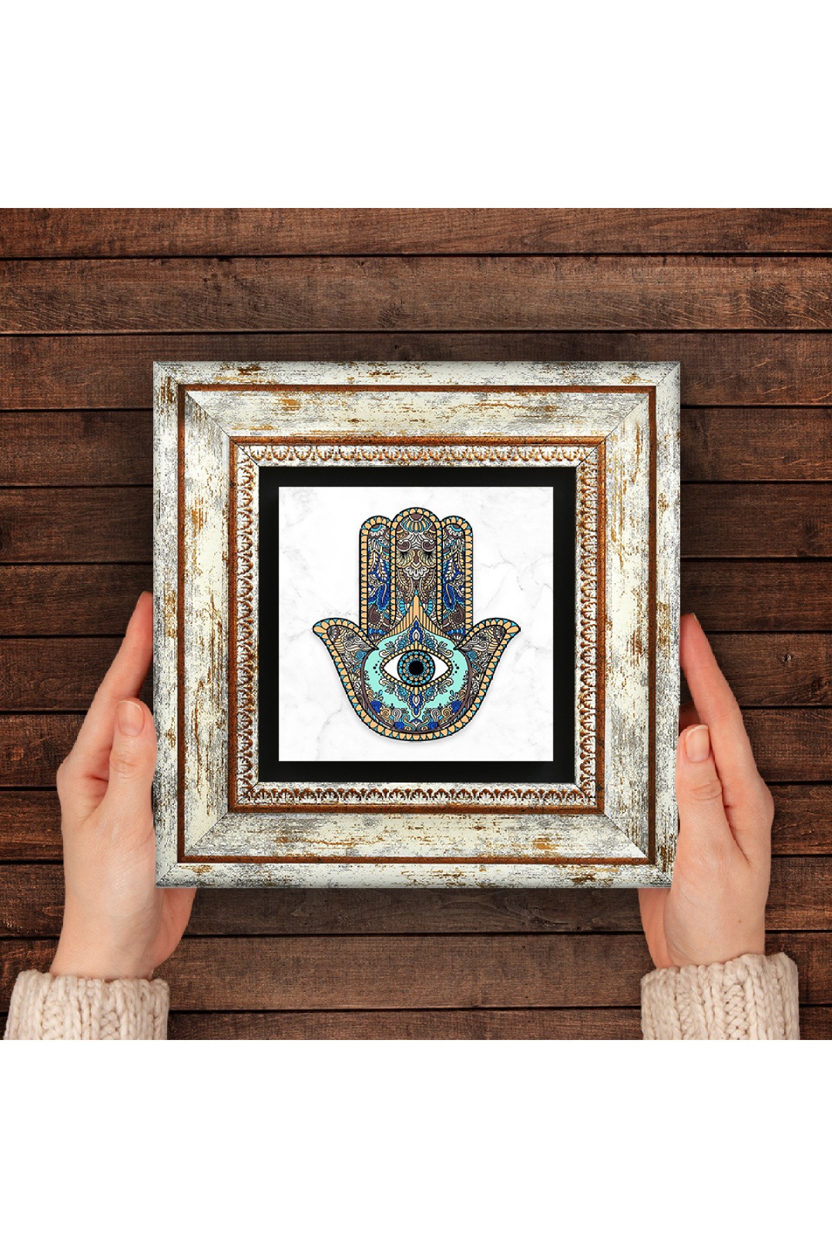 Fatima Mother's Hand (Hamsa) Stone Wall Painting Framed Wall Decoration Wall Art