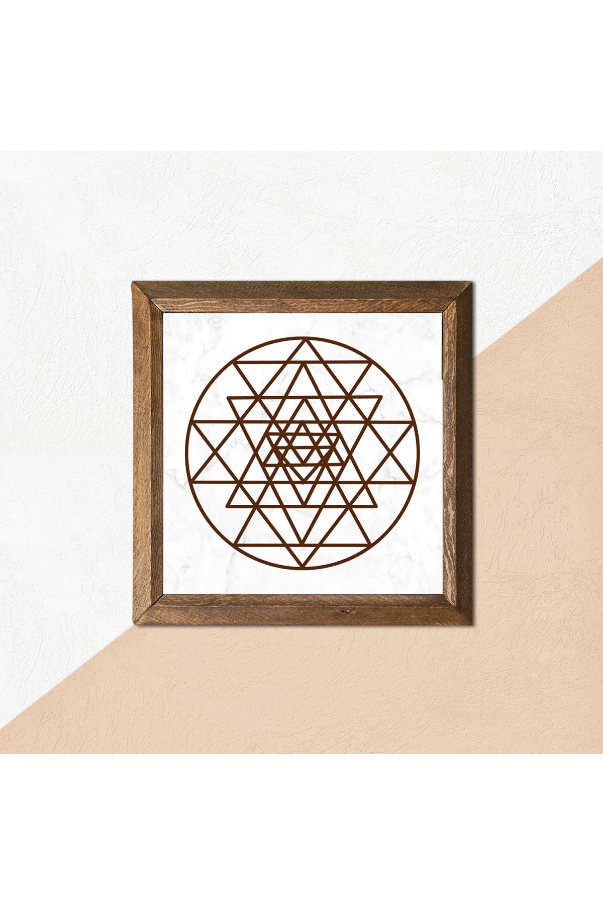 Sri Yantra Taş Duvar Tablosu Ahşap Çerçeveli Duvar Dekoru Wall Art 25x25cm