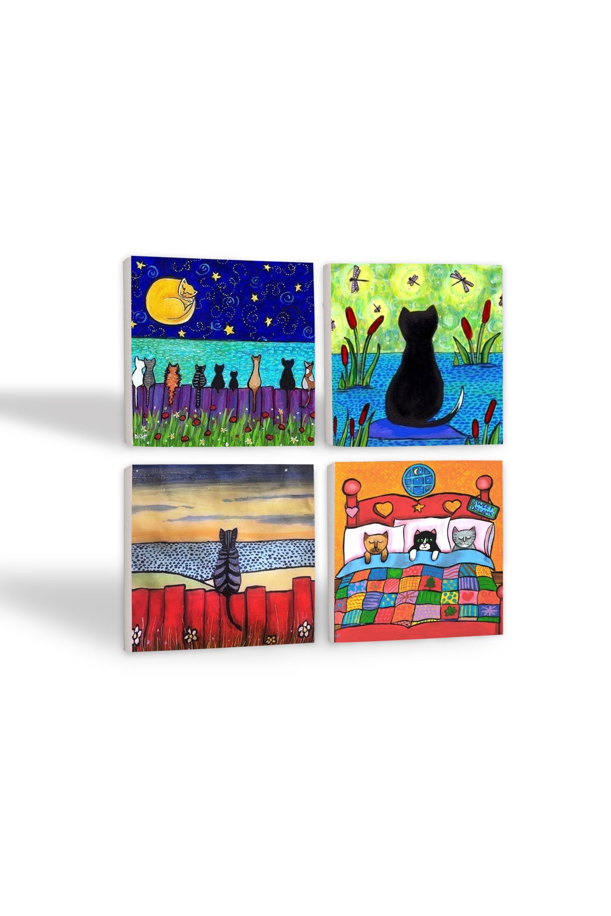 Cat Stone Coaster Desktop Protective Coaster 4 Piece Set 10x10cm Stone Coasters