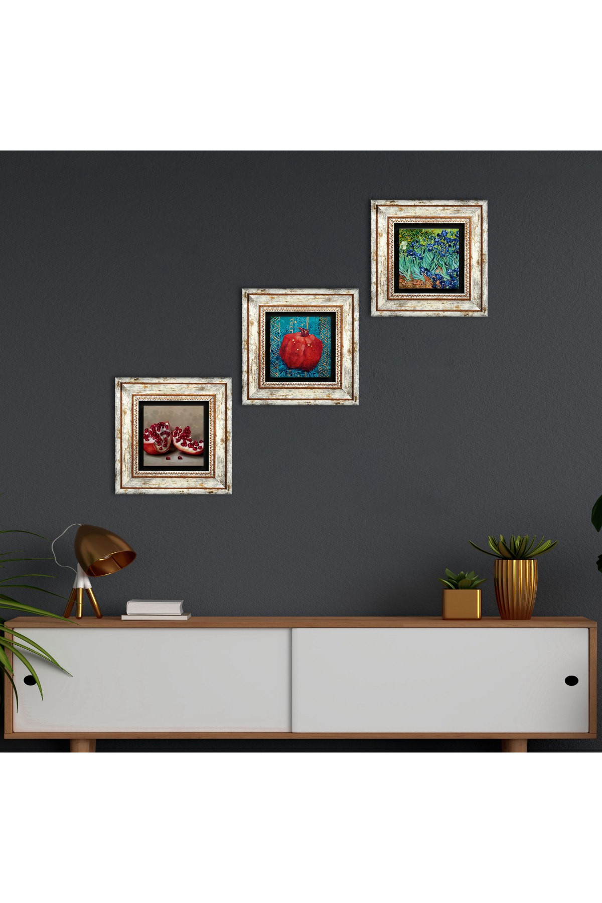 Van Gogh Irises, Pomegranate Stone Wall Painting Framed Wall Decor 3 Piece Painting Set Wall Art