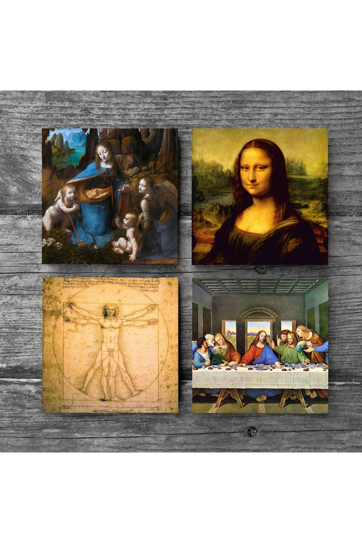 Da Vinci The Last Supper, Virgin of the Rocks, Mona Lisa, Vitruvian Man Stone Coasters Desktop Protective Coasters 4 Piece Set 10x10cm Stone Coasters