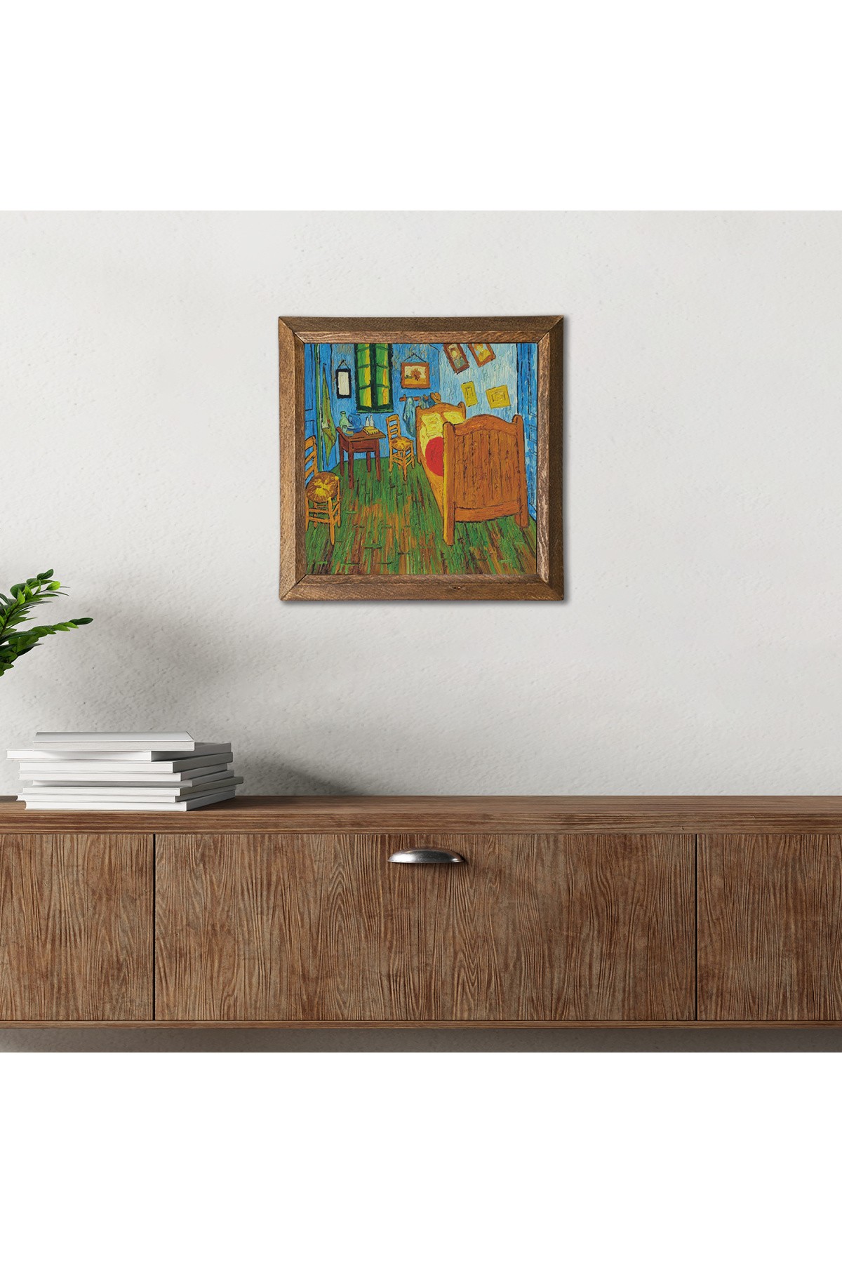 Vincent van Gogh Bedroom in Arles Stone Wall Painting Wood Framed Wall Decor Wall Art 25x25cm