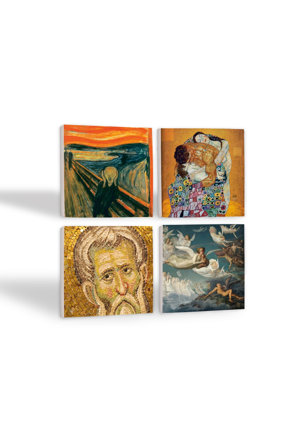 Çığlık, Mozaik Serisi, Gustav Klimt Aile Kucaklama, Ruhların Geçişi Louis Janmot Taş Bardak Altlığı Masaüstü Koruyucu Altlık 4 Parça Set 10x10cm Stone Coasters