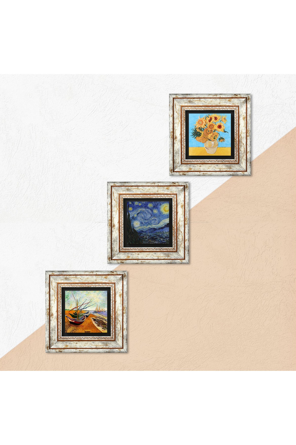 Van Gogh Stone Wall Painting Framed Wall Decor 3 Piece Painting Set Wall Art