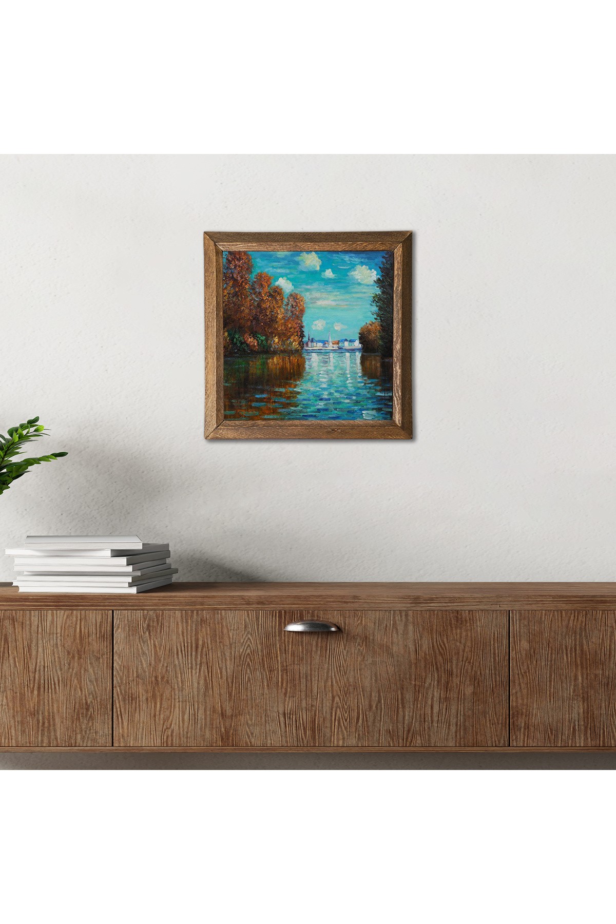 Claude Monet Autumn Stone Wall Painting Wooden Framed Wall Decor Wall Art 25x25cm