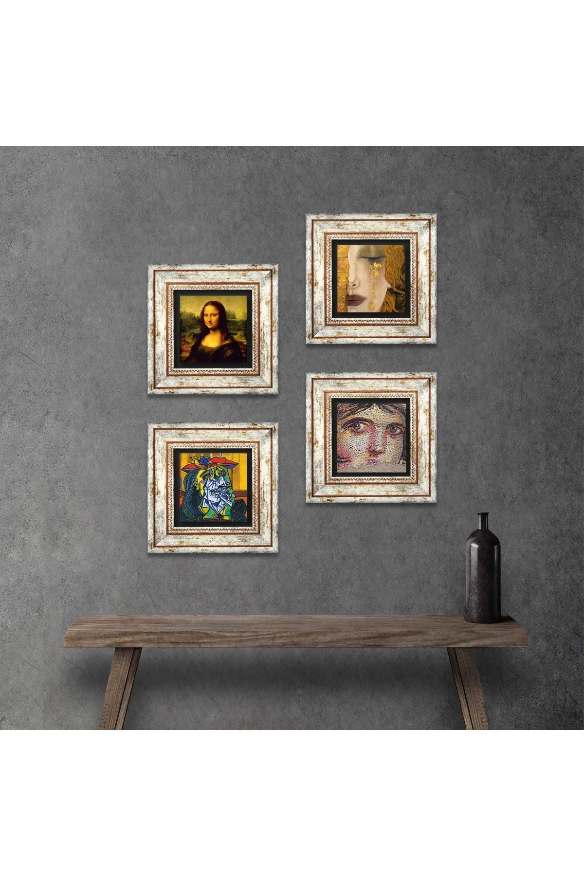 Picasso Weeping, Gypsy Girl, Gustav Klimt, Leonardo da Vinci Stone Wall Painting Framed Wall Decor 4 Piece Painting Set Wall Art