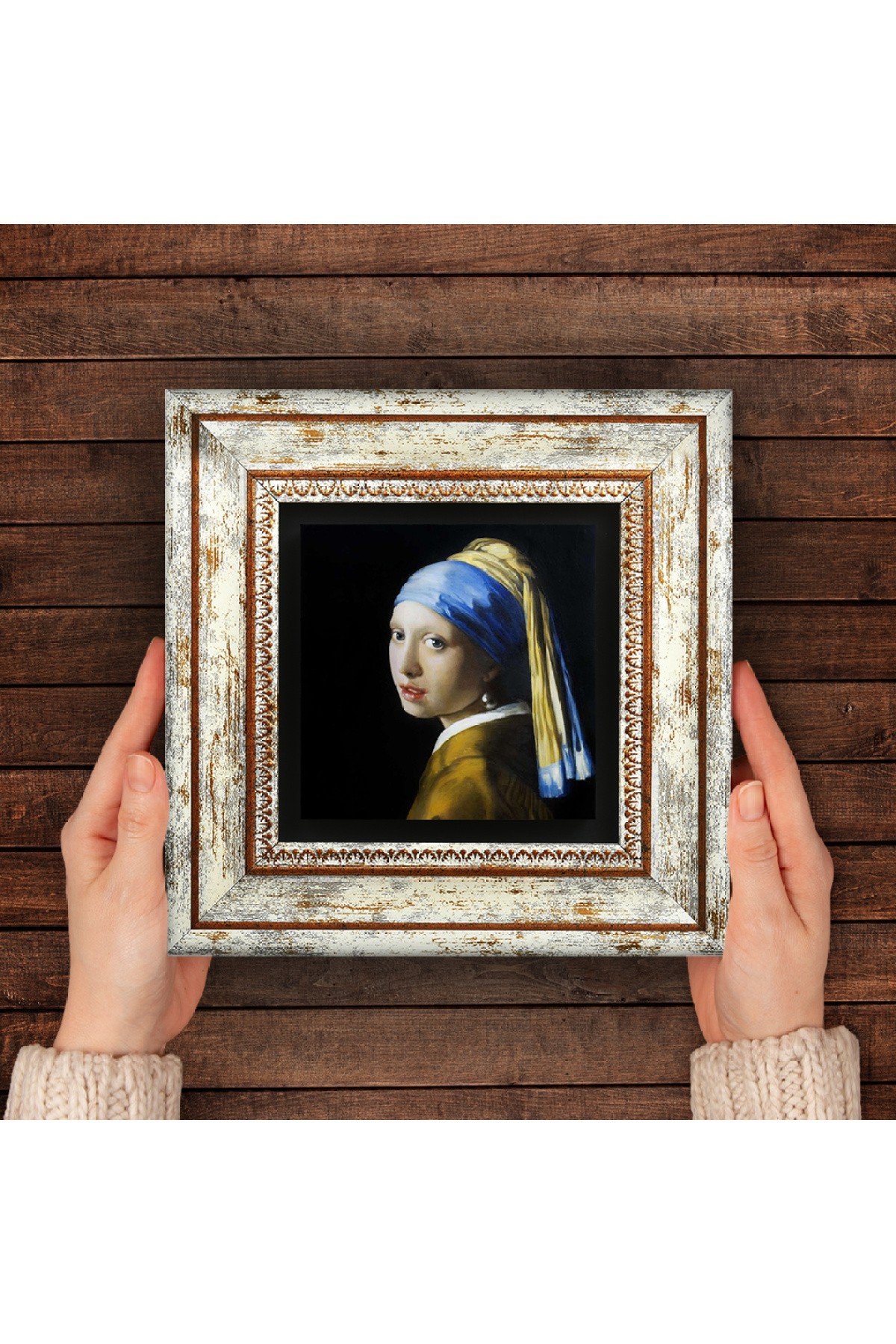 Johannes Vermeer İnci Küpeli Kız Taş Duvar Tablosu Çerçeveli Duvar Dekoru Wall Art