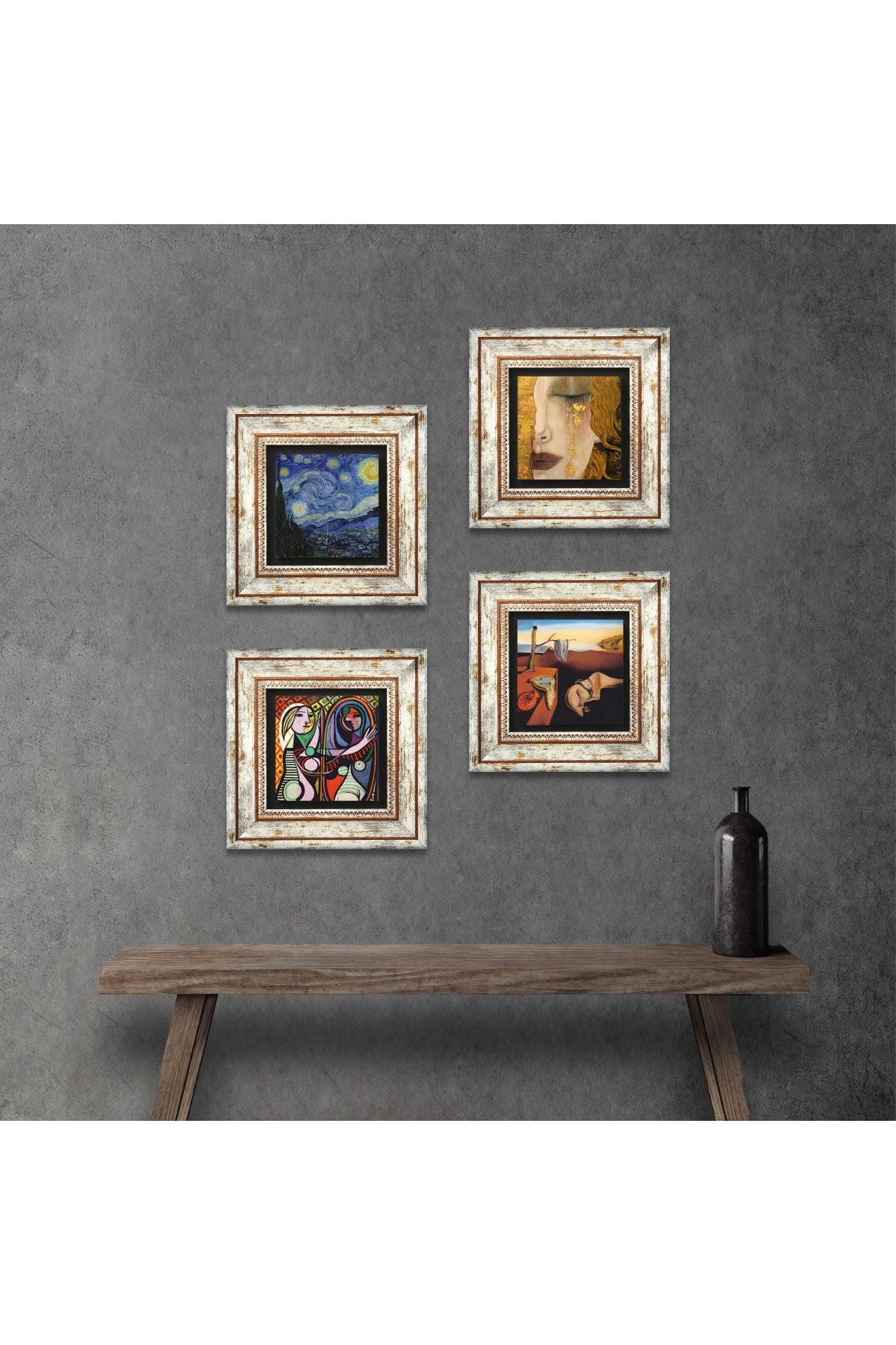 Salvador Dalí, Picasso, Van Gogh, Gustav Klimt Stone Wall Painting Framed Wall Decor 4 Piece Painting Set Wall Art