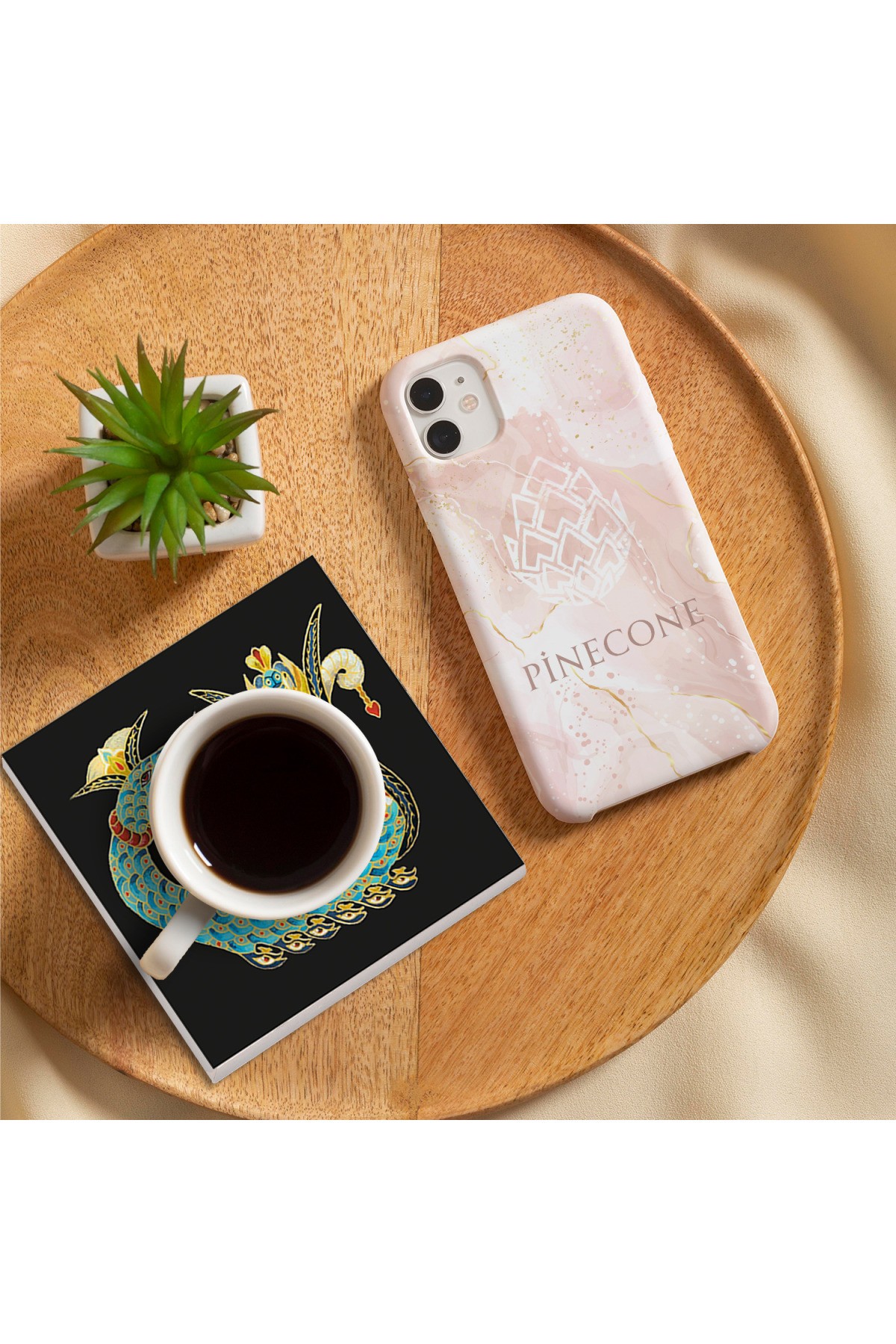 Tree of Life, Elephant, Fatima Hand (Hamsa), Shahmeran Stone Coaster Desktop Protective Coaster 4 Piece Set 10x10cm Stone Coasters