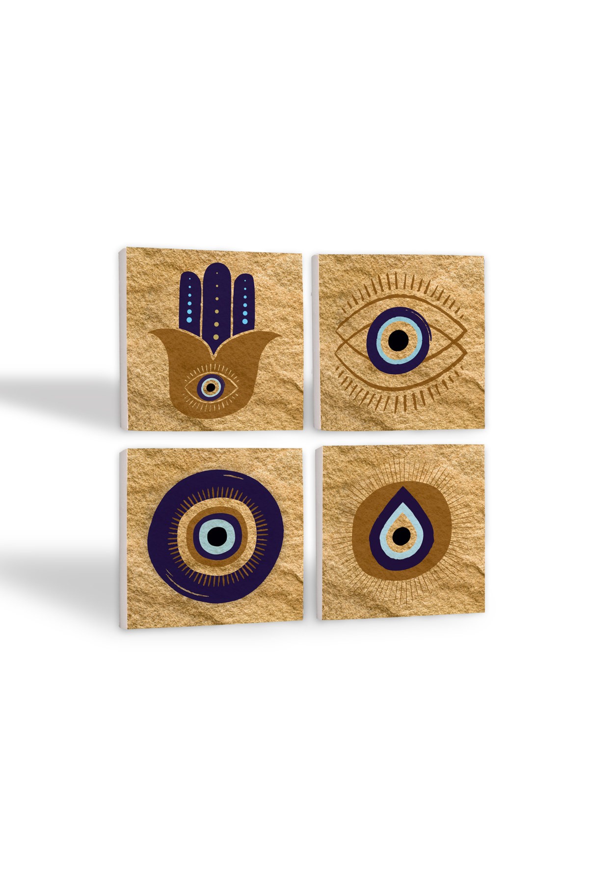 Mother of Fatma Hand (Hamsa), Evil Eye Stone Coaster Desktop Protective Coaster 4 Piece Set 10x10cm Stone Coasters