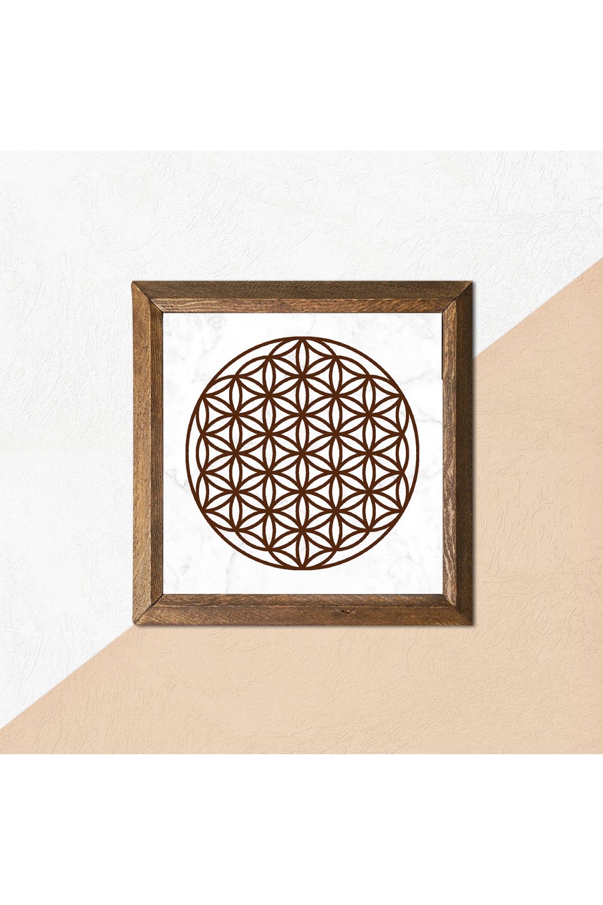 Flower of Life Stone Wall Painting Wooden Framed Wall Decoration Wall Art 25x25cm