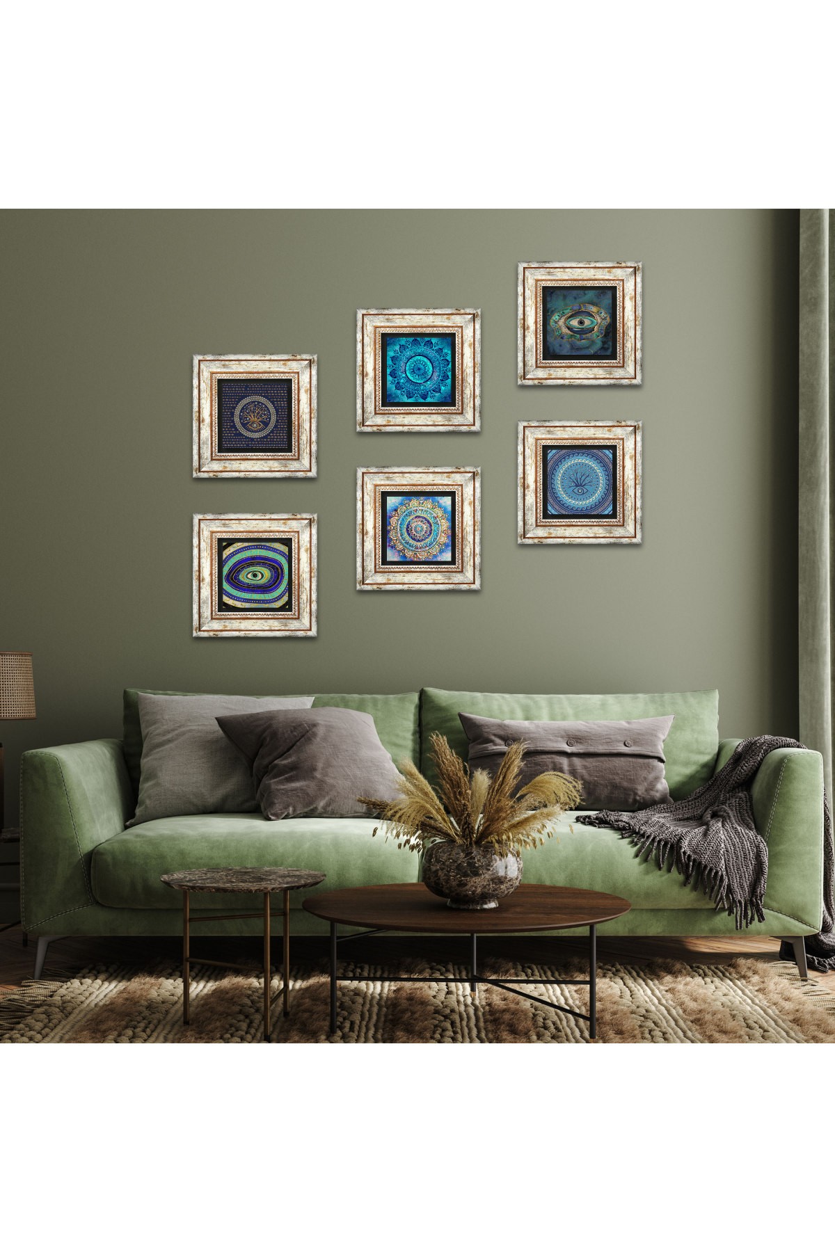 Mandala, Evil Eye Stone Wall Painting Framed Wall Decor 6 Piece Painting Set Wall Art