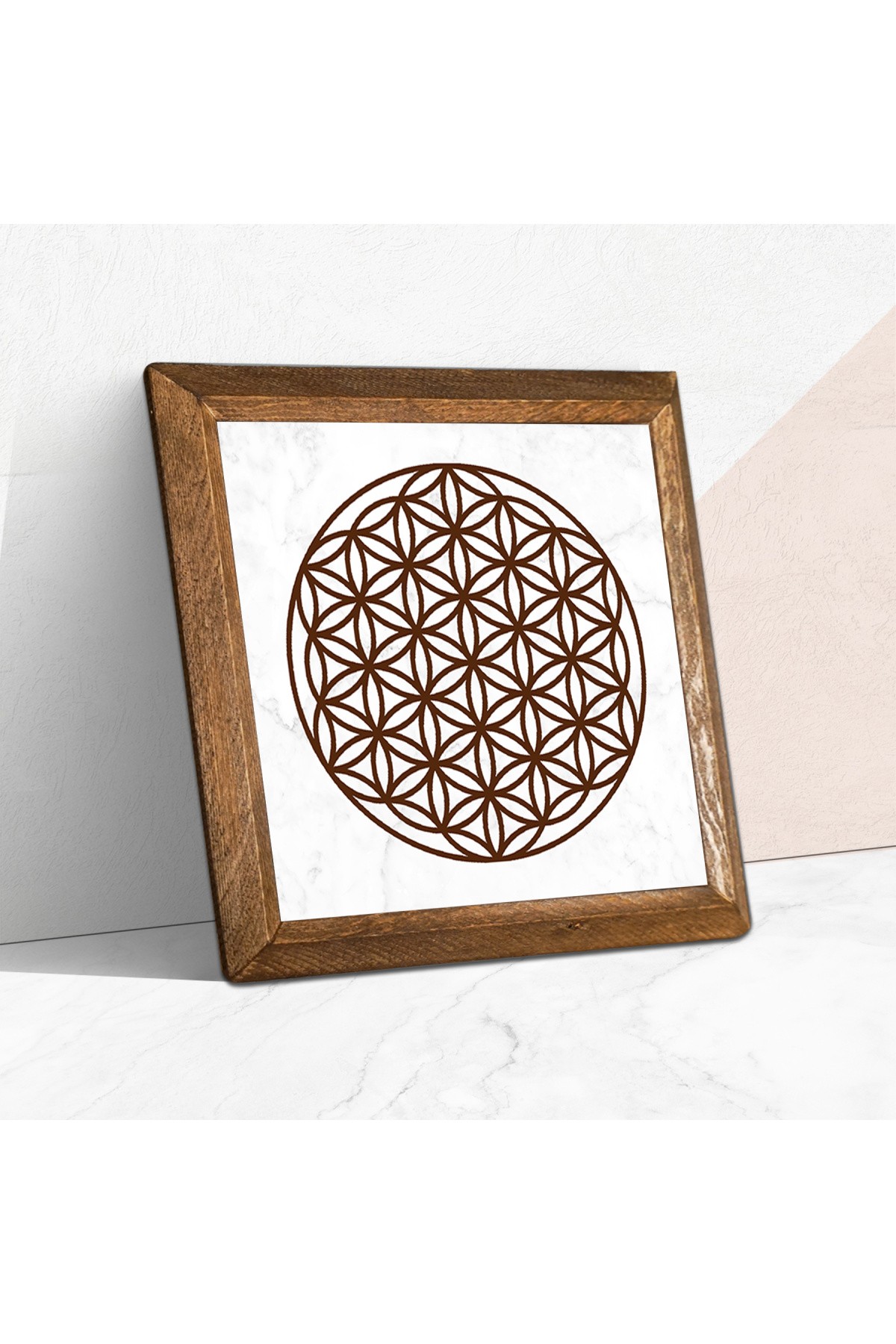 Flower of Life Stone Wall Painting Wooden Framed Wall Decoration Wall Art 25x25cm