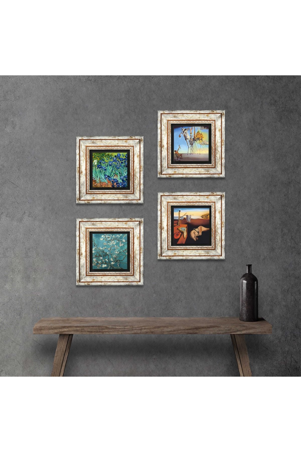 Salvador Dalí, Van Gogh Stone Wall Painting Framed Wall Decor 4 Piece Painting Set Wall Art