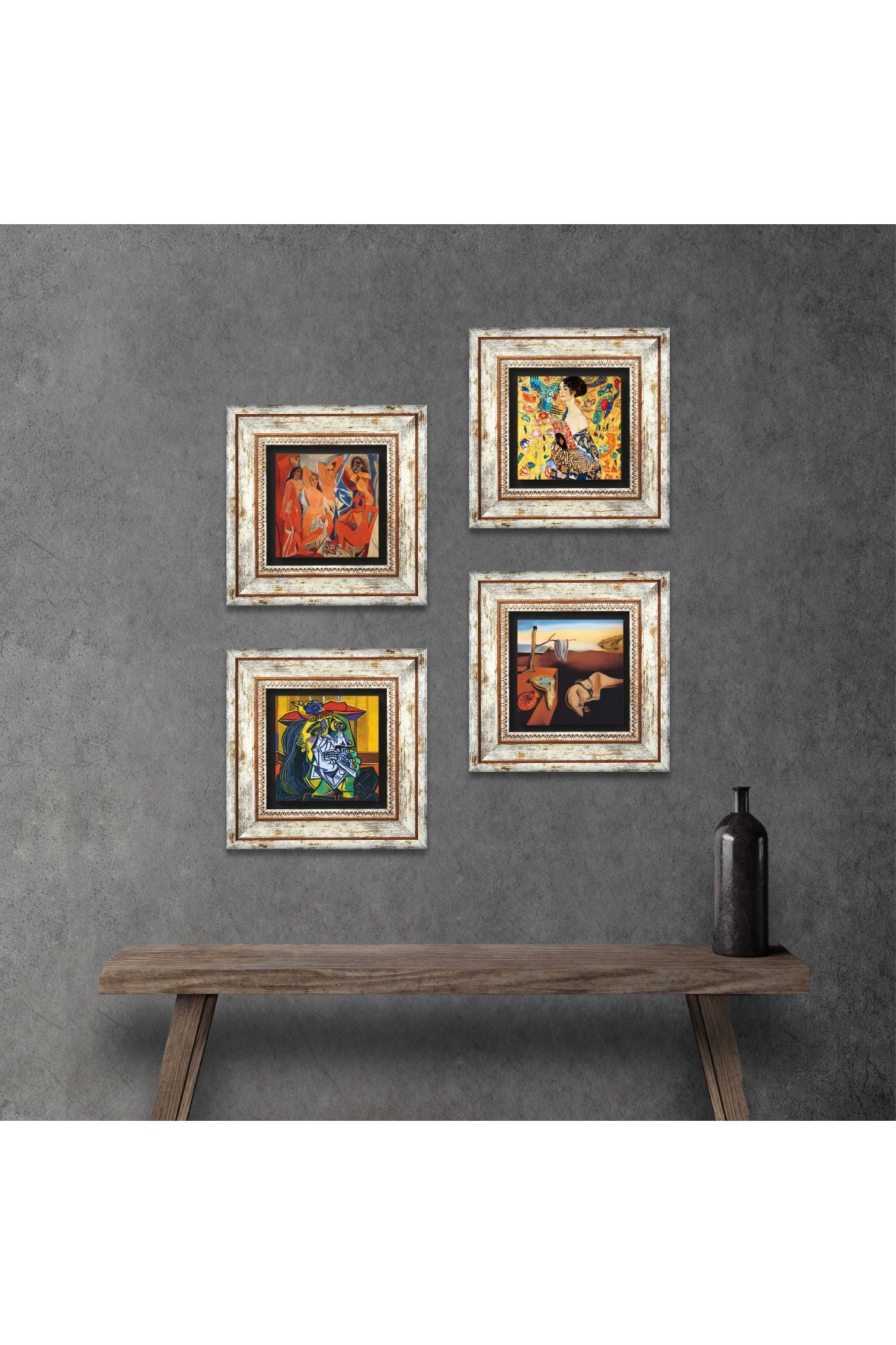 Salvador Dalí, Gustav Klimt, Picasso Stone Wall Painting Framed Wall Decor 4 Piece Painting Set Wall Art