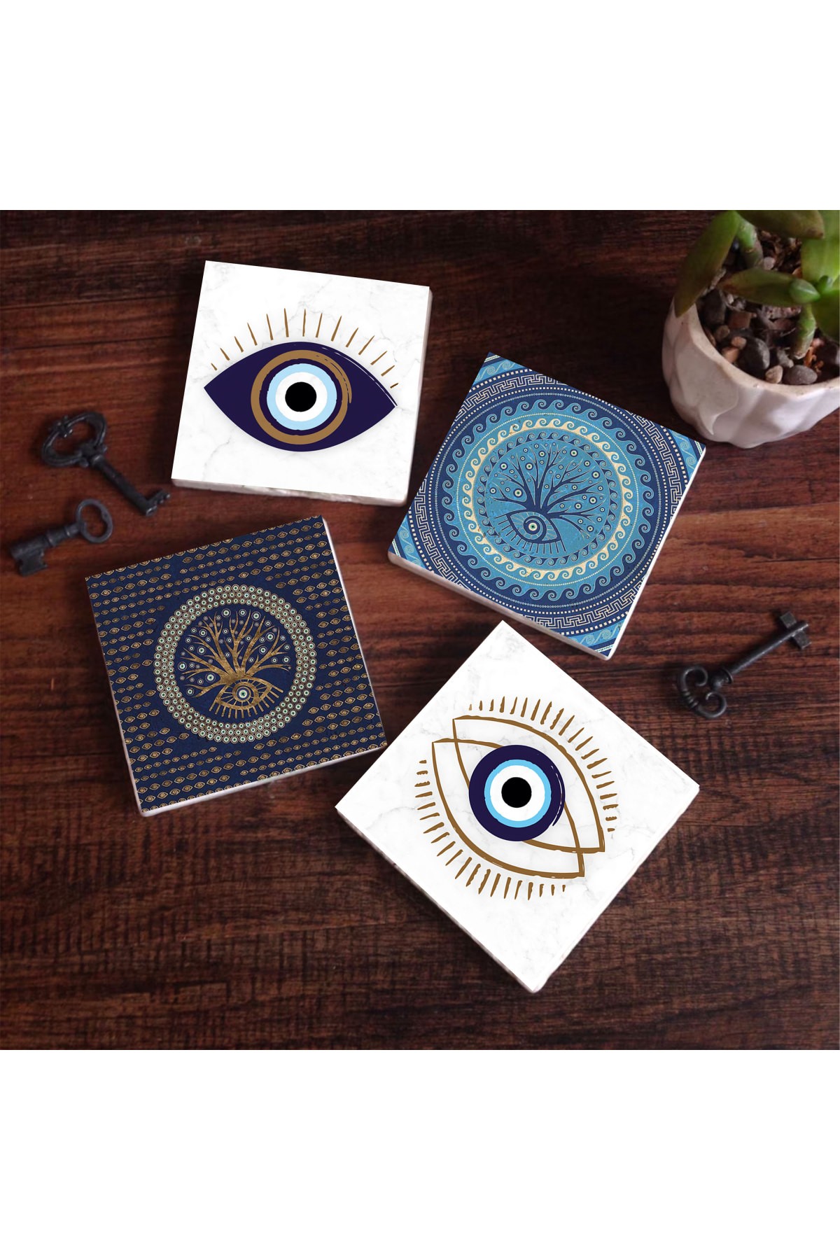 Evil Eye Stone Coaster Desktop Protective Coaster 4 Piece Set 10x10cm Stone Coasters