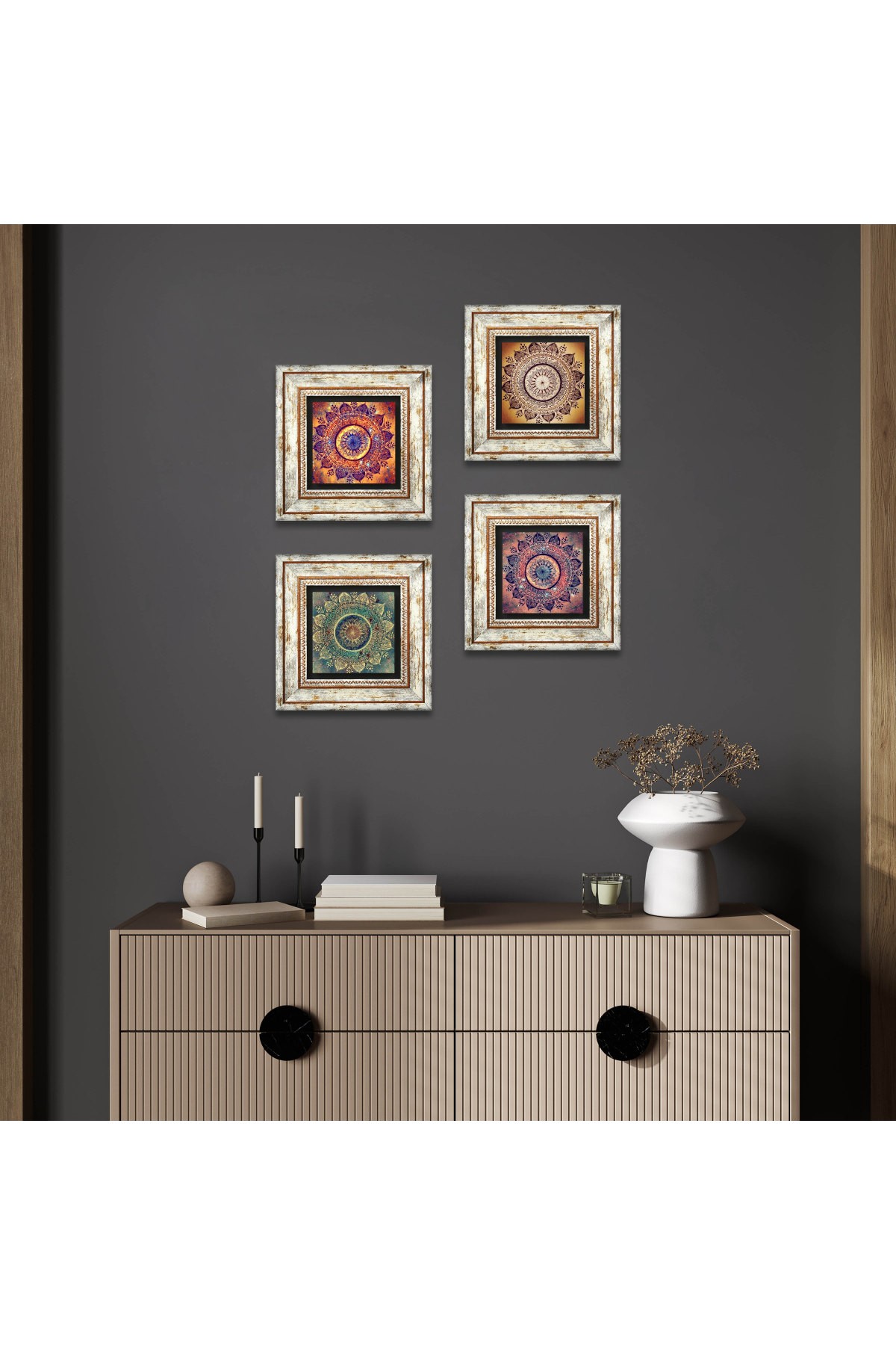 Mandala Stone Wall Painting Framed Wall Decor 4 Piece Painting Set Wall Art