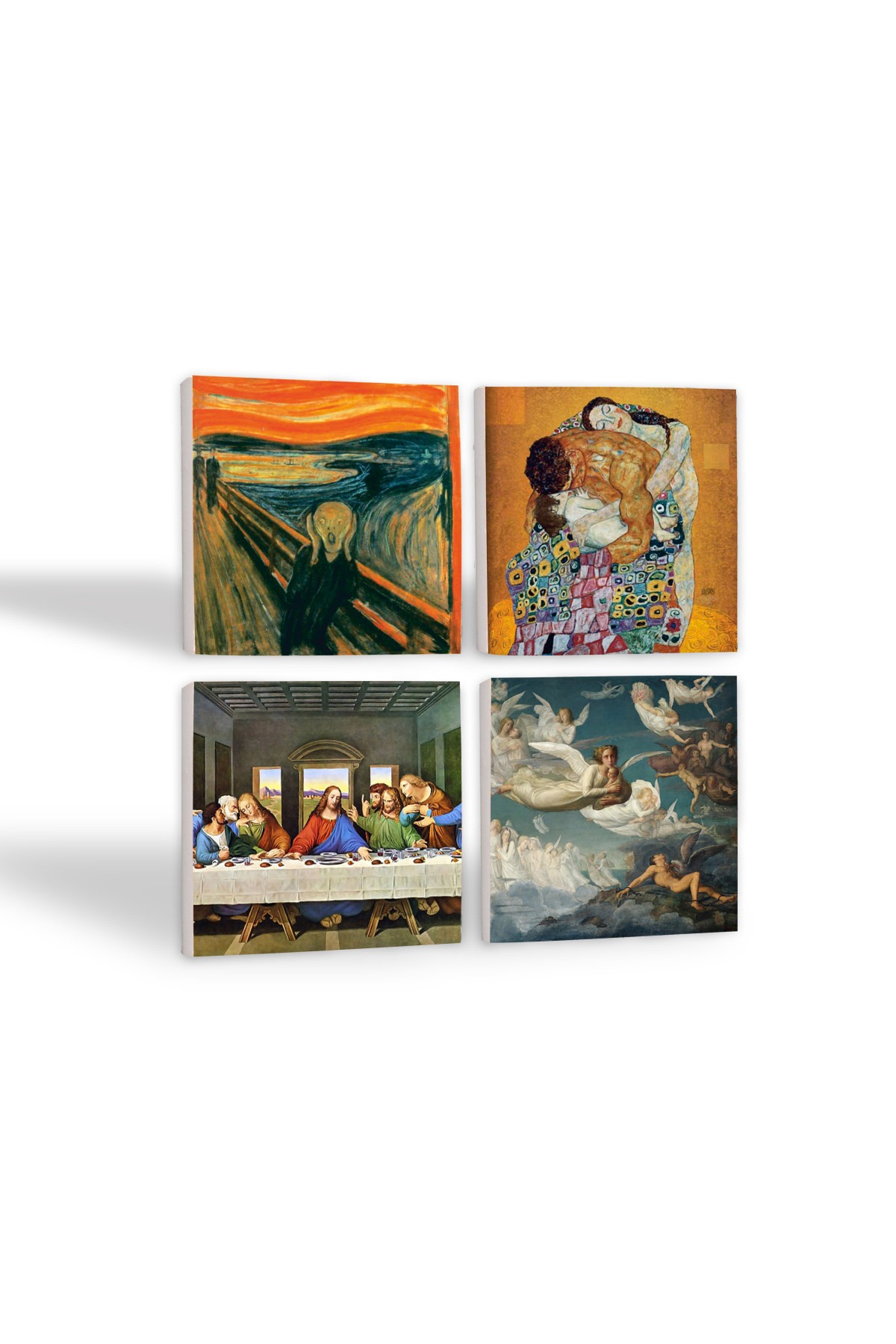 Da Vinci The Last Supper, The Scream, Gustav Klimt Family Embrace, Crossing of Souls Stone Coasters Desktop Protective Coasters 4 Piece Set 10x10cm Stone Coasters