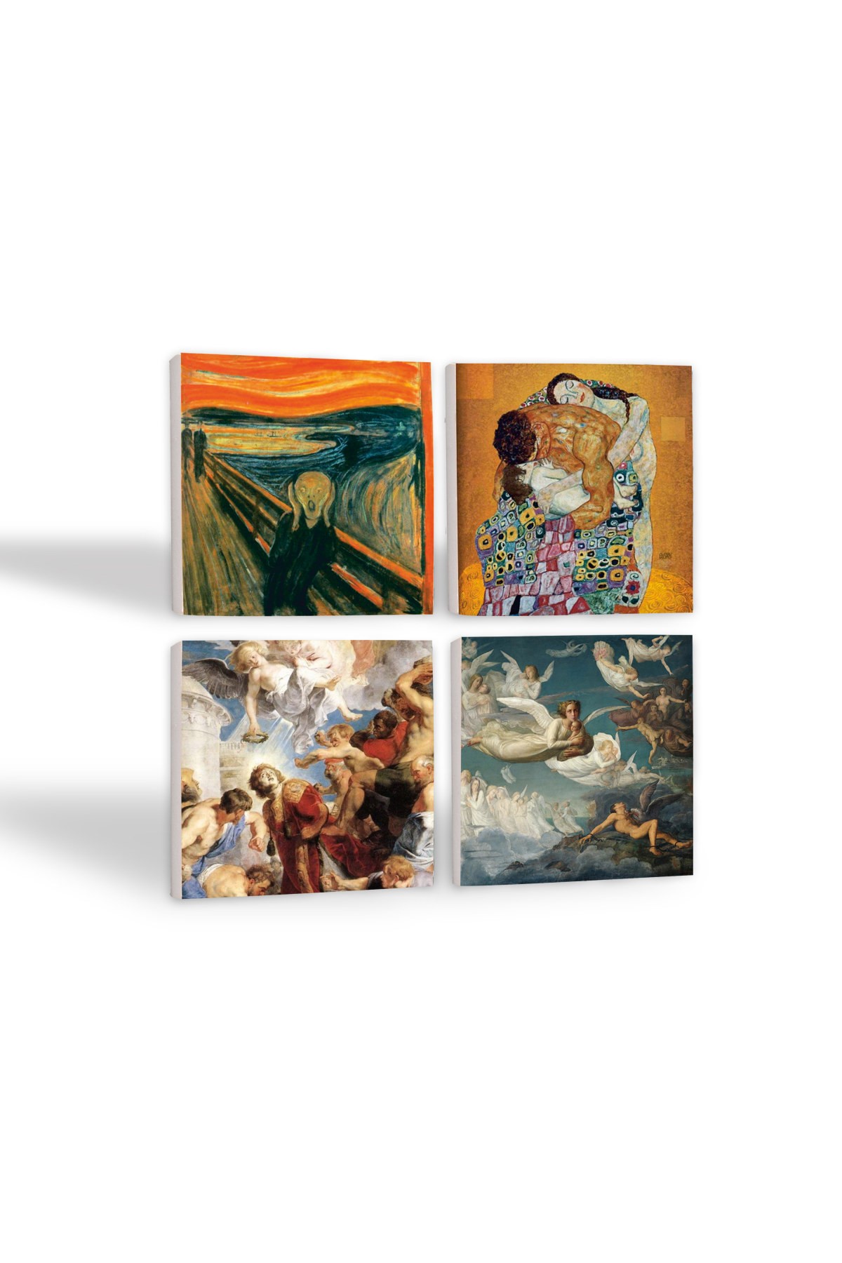 The Scream, Klimt Family Embrace, Crossing of Souls, St. Stephen Trilogy Stone Coasters Desktop Protective Coaster 4 Piece Set 10x10cm Stone Coasters